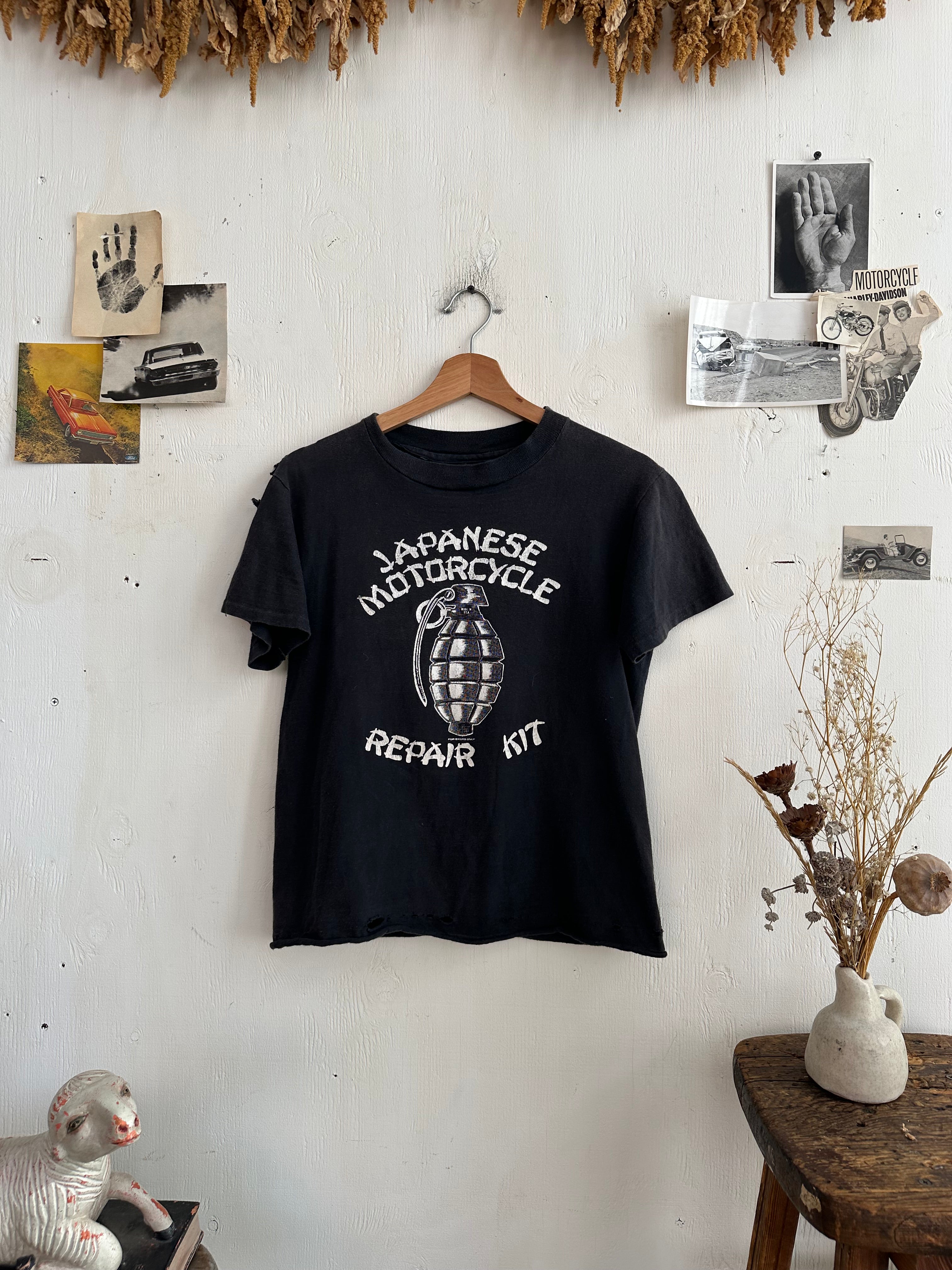 1990s Thrashed Japanese Motorcycle Repair Kit Tee (Boxy S)