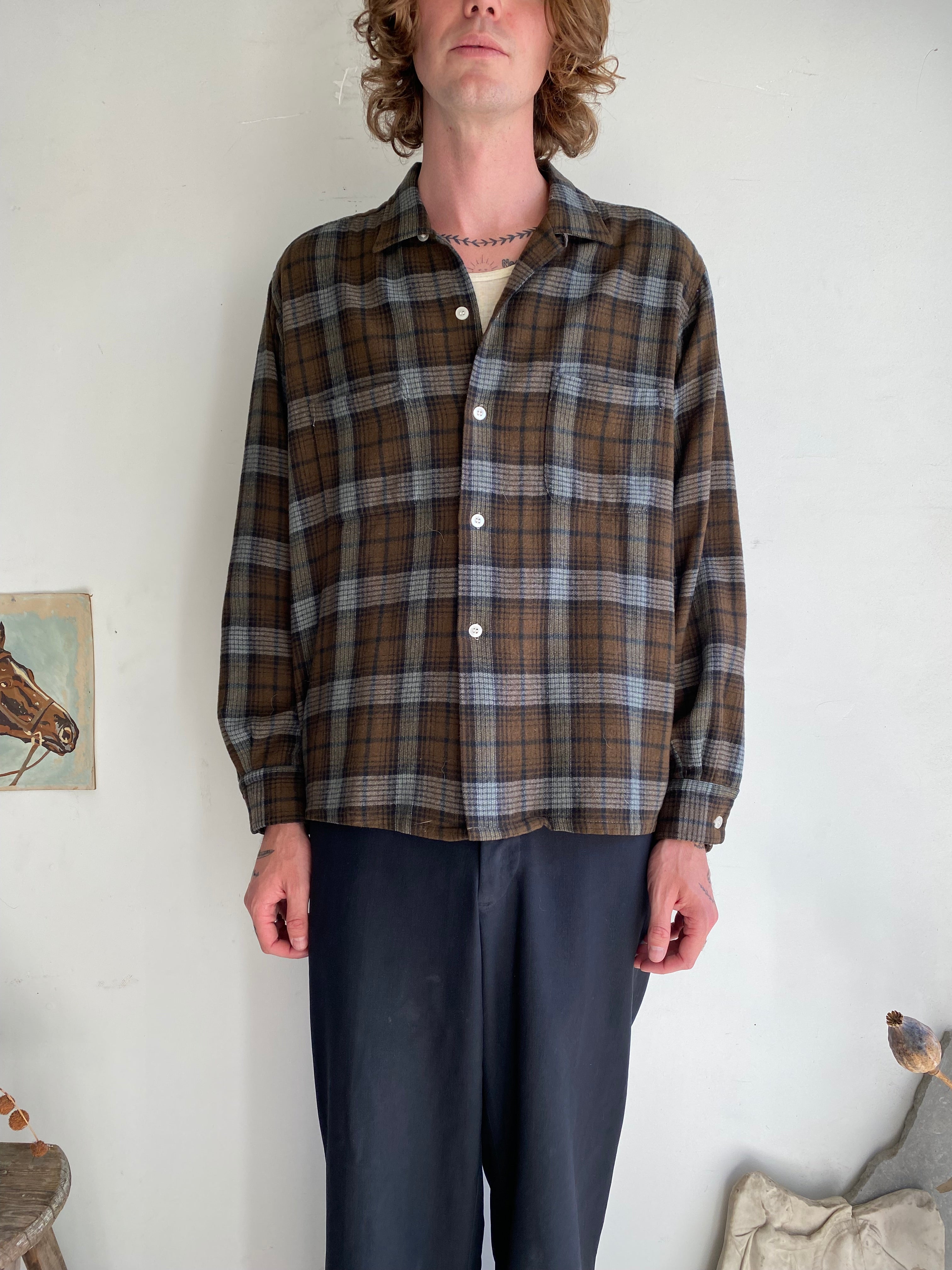 1960s Loop Collar Wool Flannel (L)