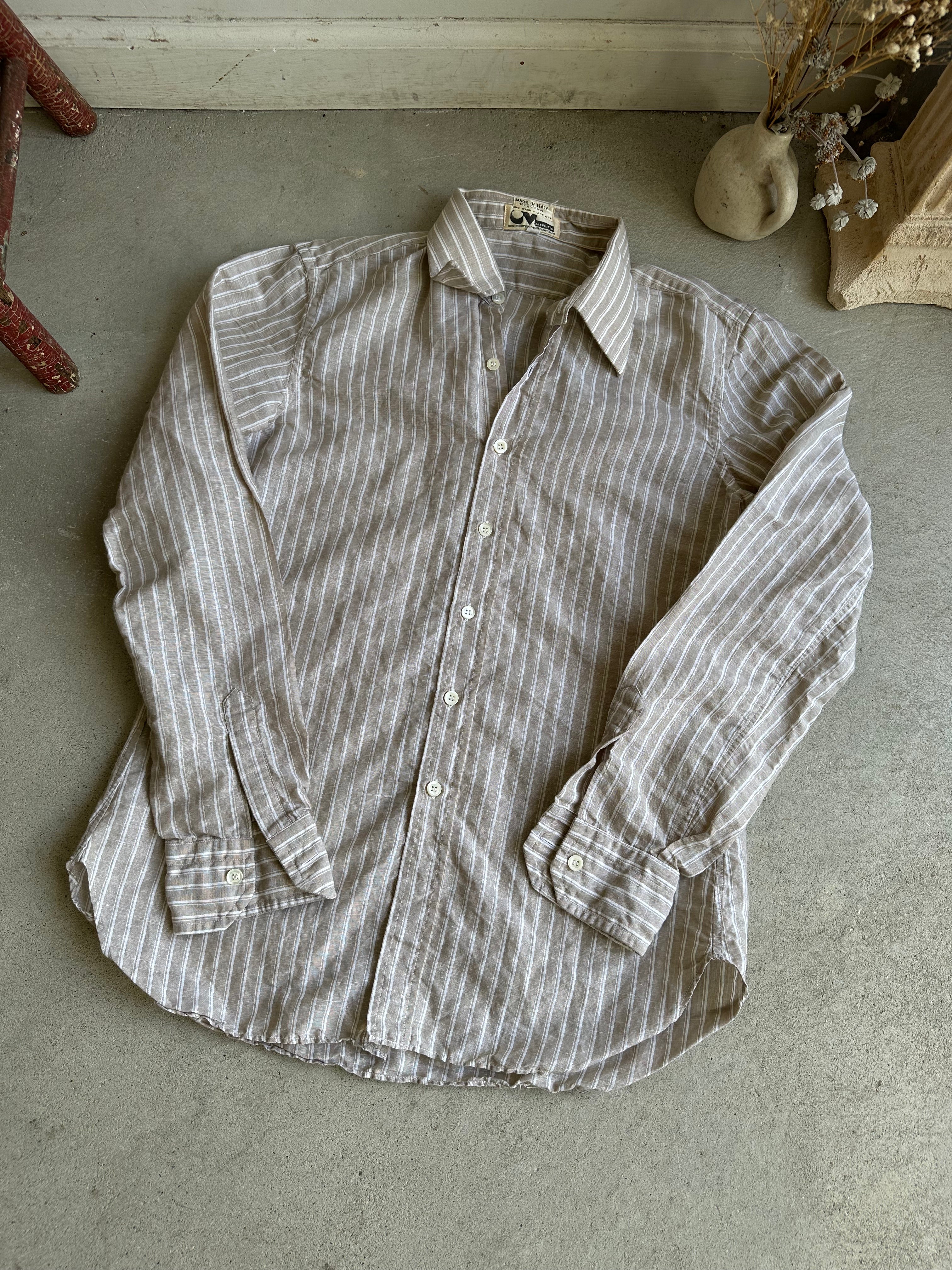 1970s Striped Beige Button-Up (M/L)