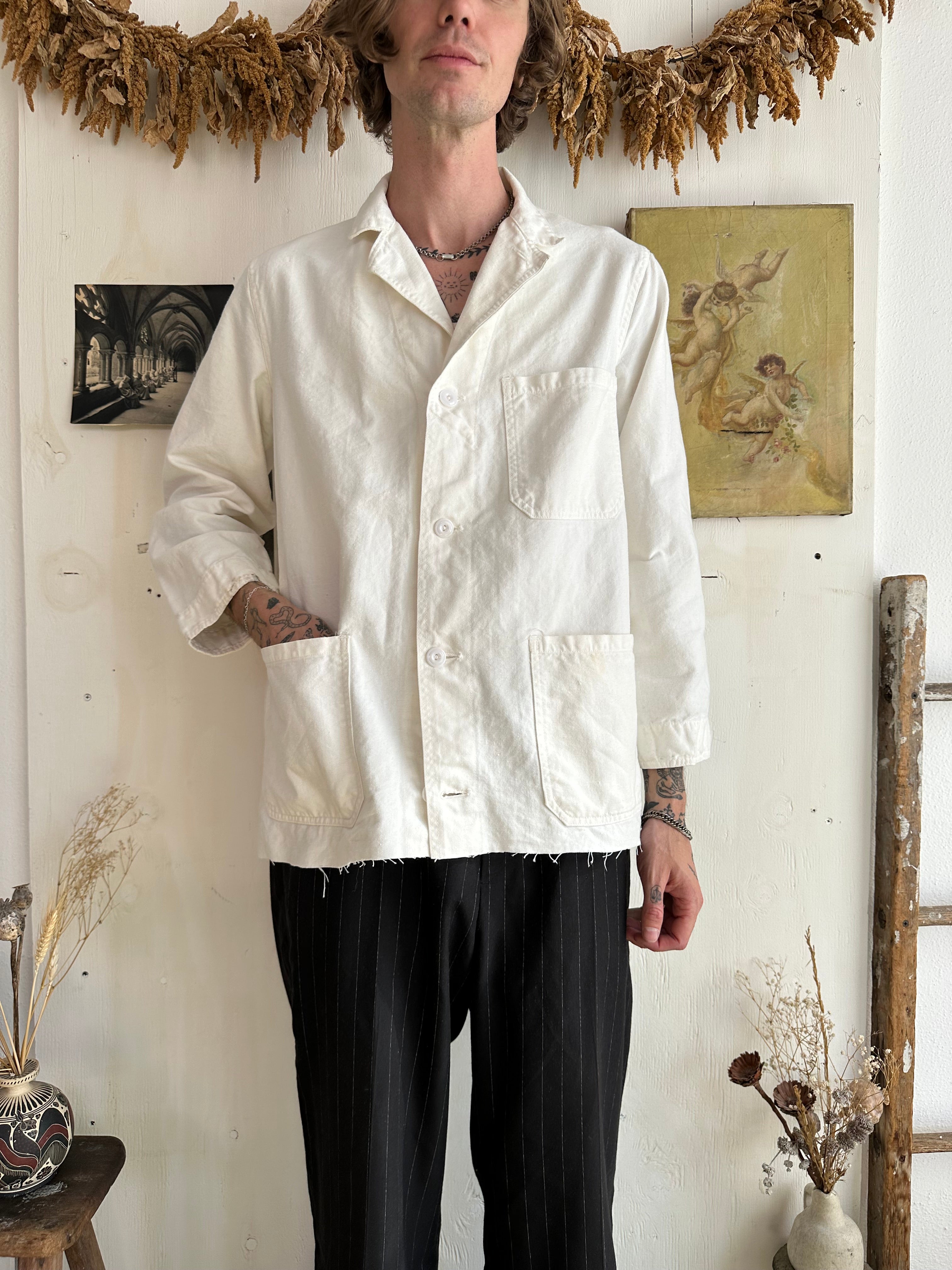 1960s Chopped Made in the USA White Chore Coat (L)