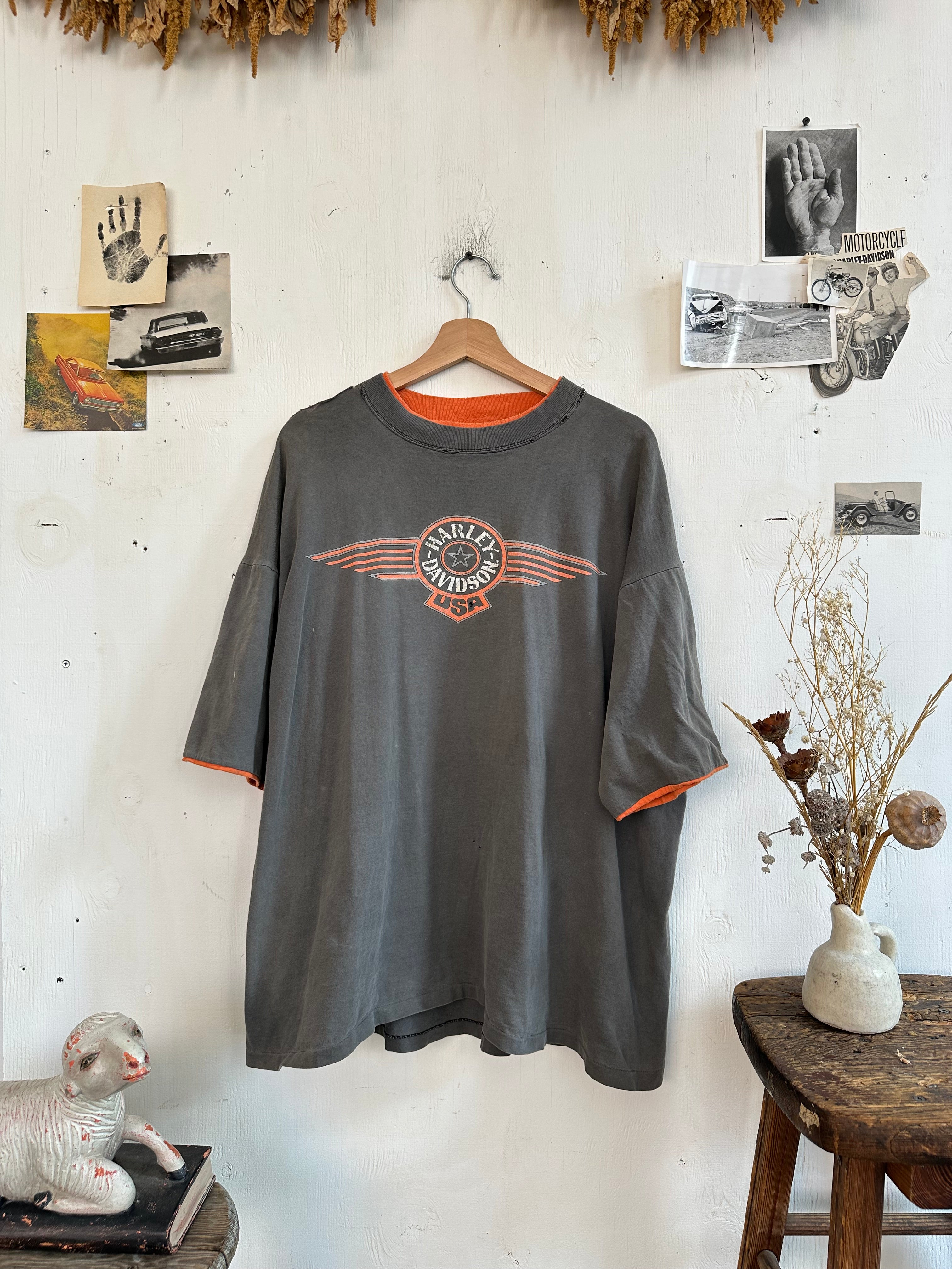 1990s Thrashed Faded Black Harley Davidson Tee (Boxy XL)