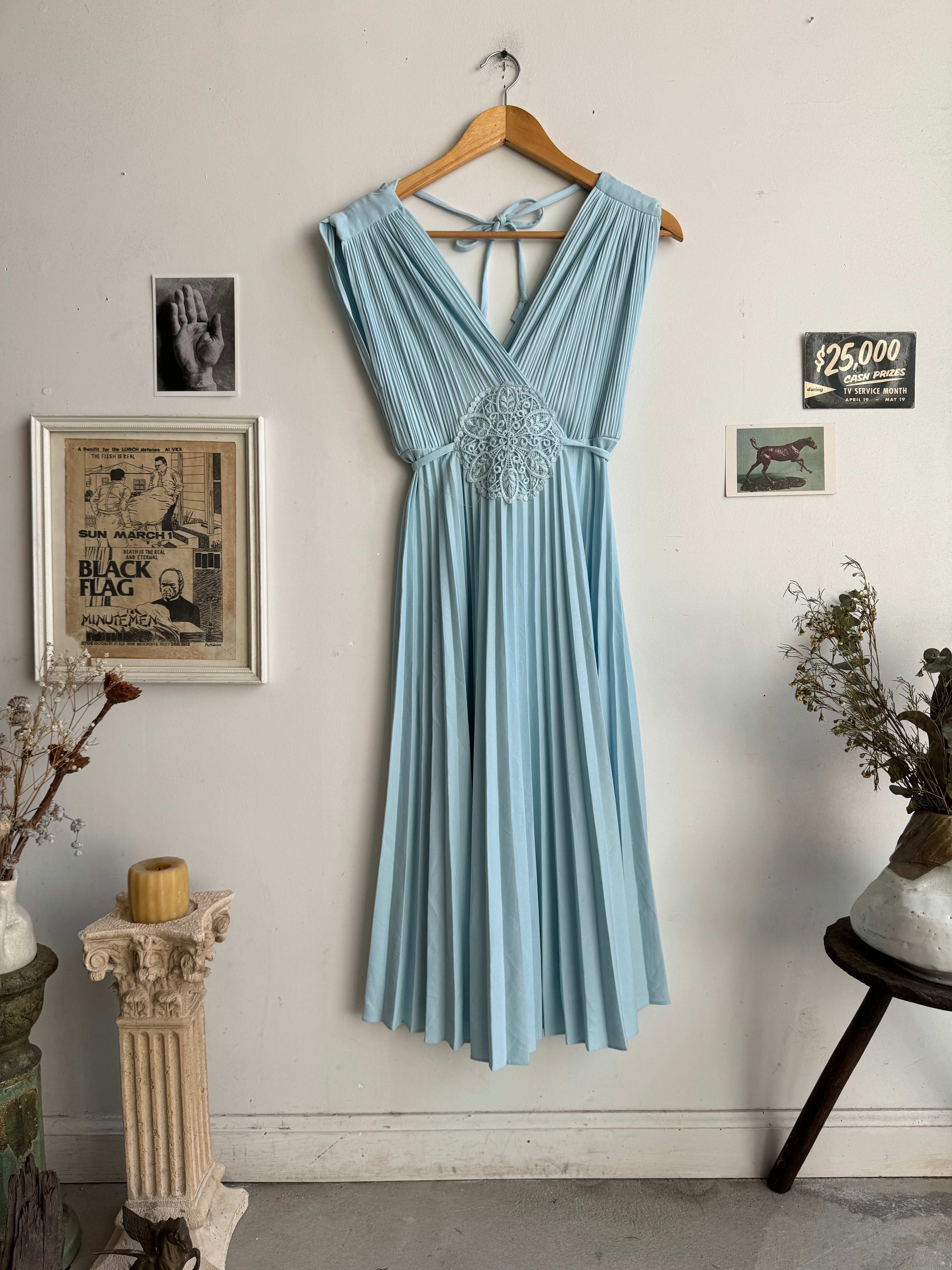 1980s Baby Blue Pleated Dress (S)