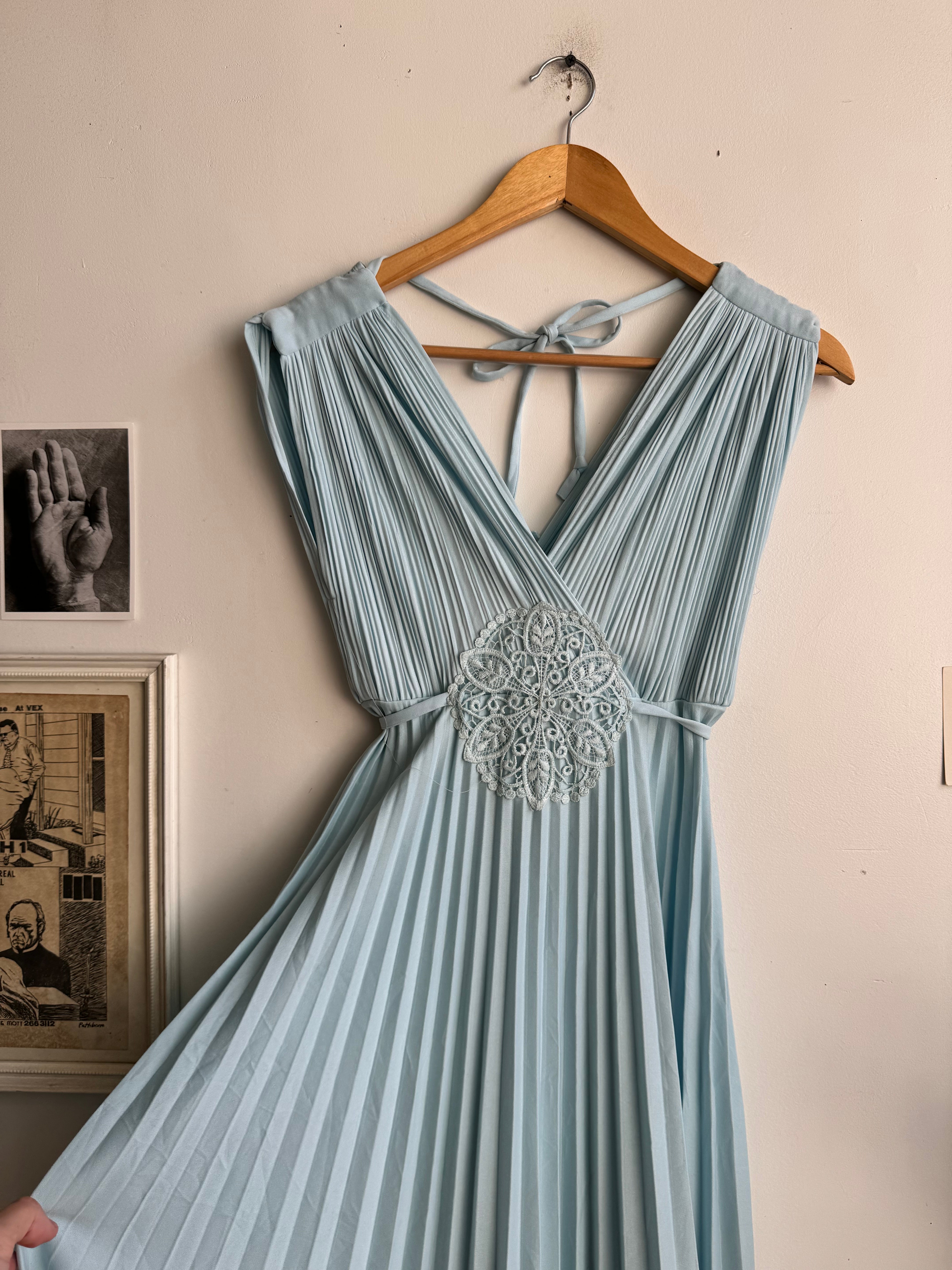 1980s Baby Blue Pleated Dress (S)