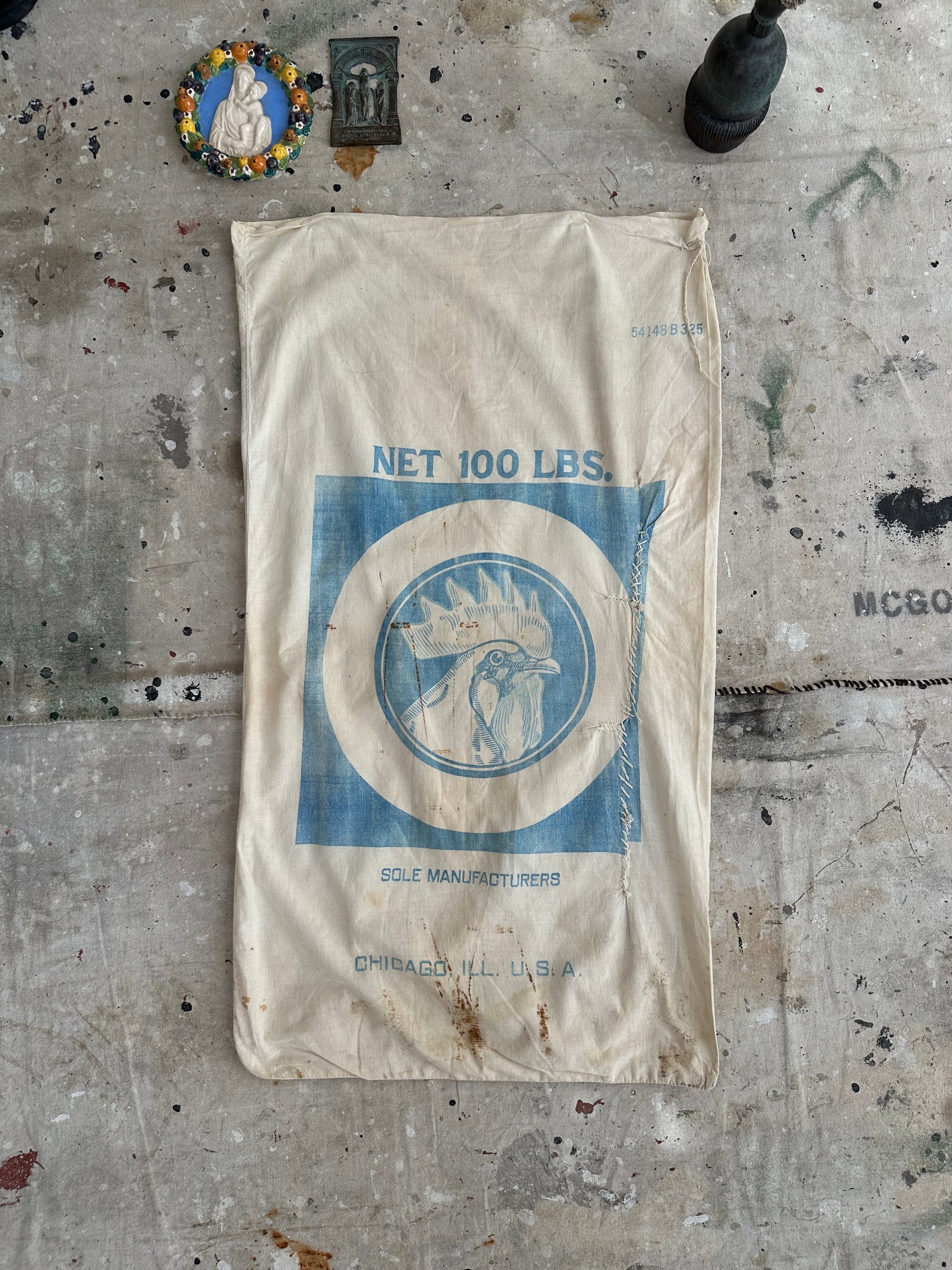 Blue Rooster Feed Sack