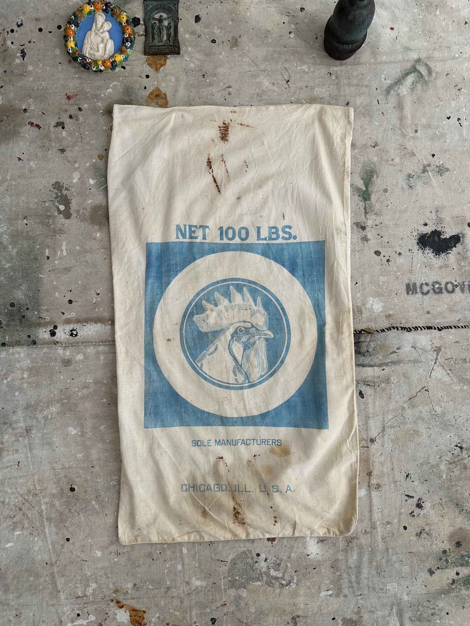 Blue Rooster Feed Sack