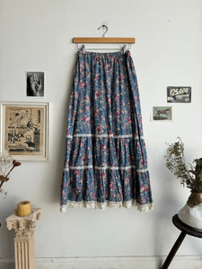 1970s Blue Floral Skirt (S - L)