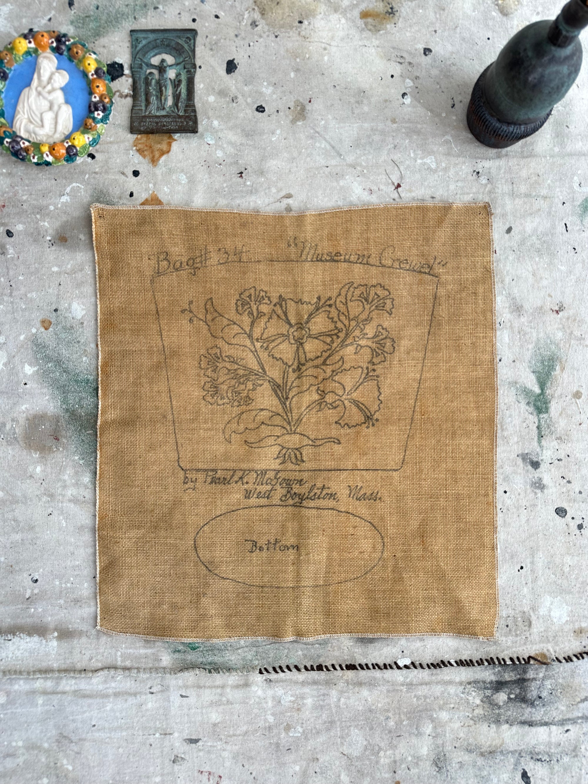 Flower Drawing on Burlap