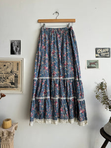 1970s Blue Floral Skirt (S - L)