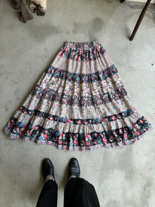 1970s Striped Floral Skirt (Elastic 26" - 36")