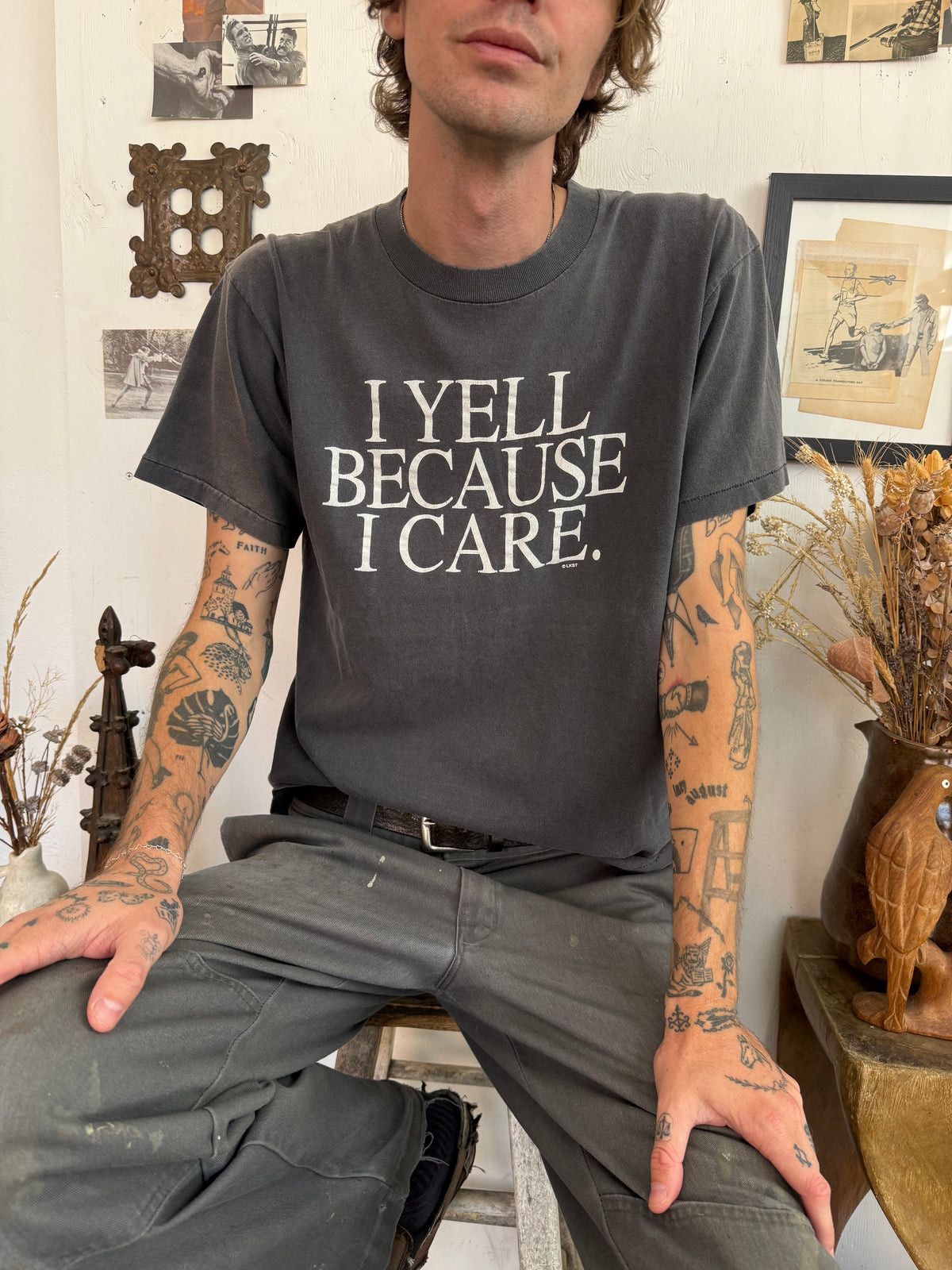 1990s Sunfaded “I Yell Because I Care” T-Shirt