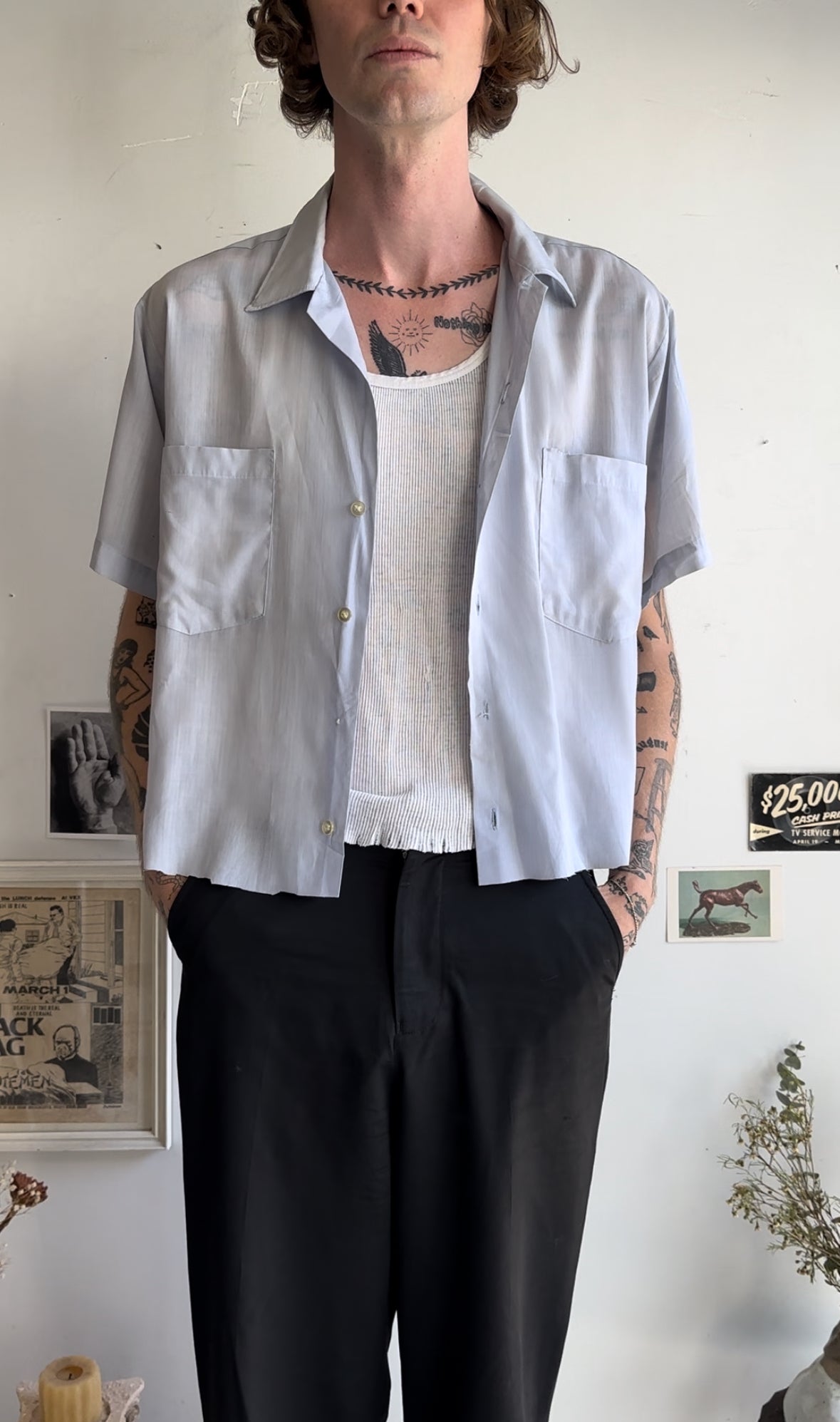 1970s Well-Worn Cropped Mechanic Shirt (Cropped L)