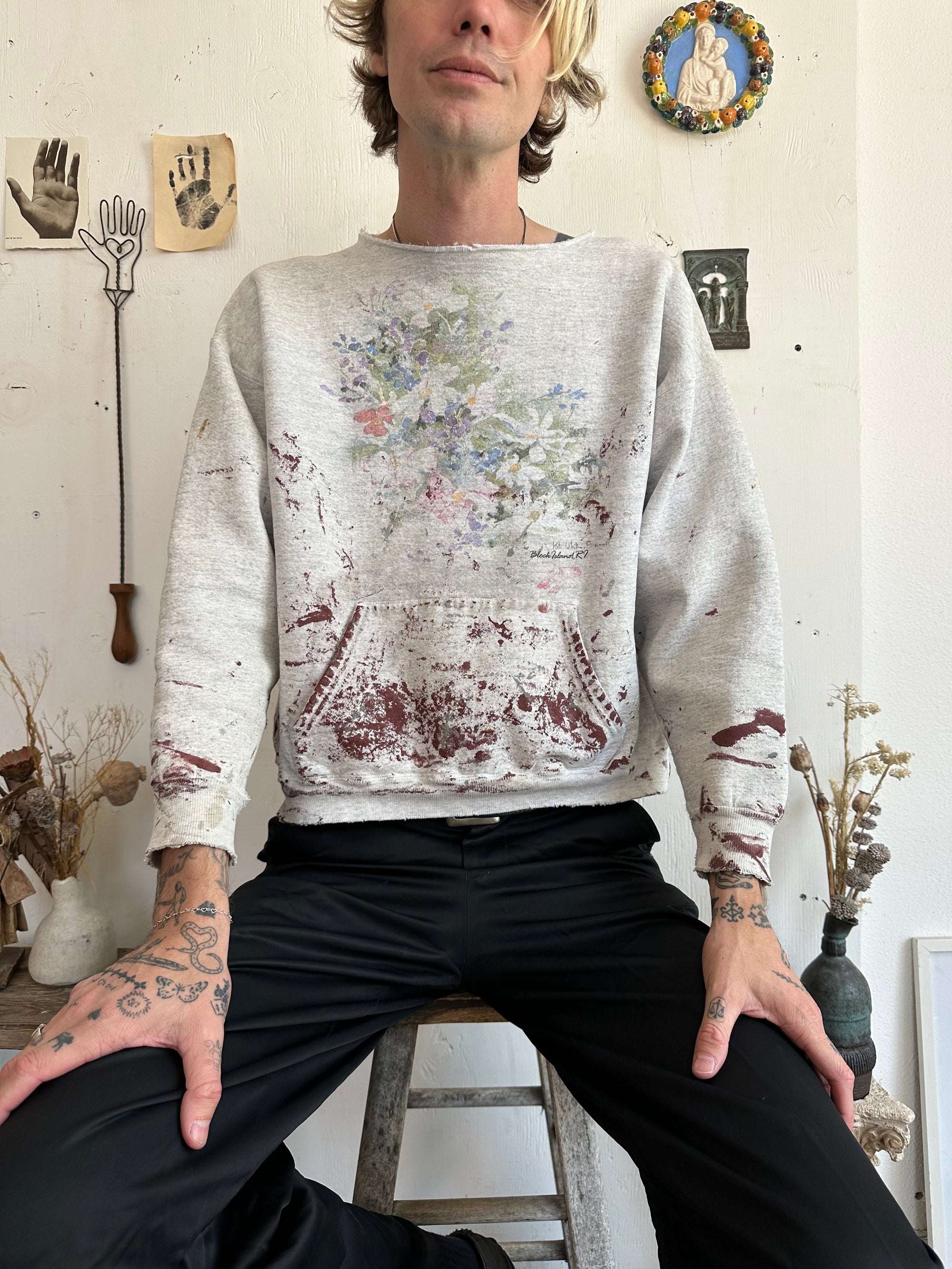 1990s Paint Splattered Floral Sweatshirt