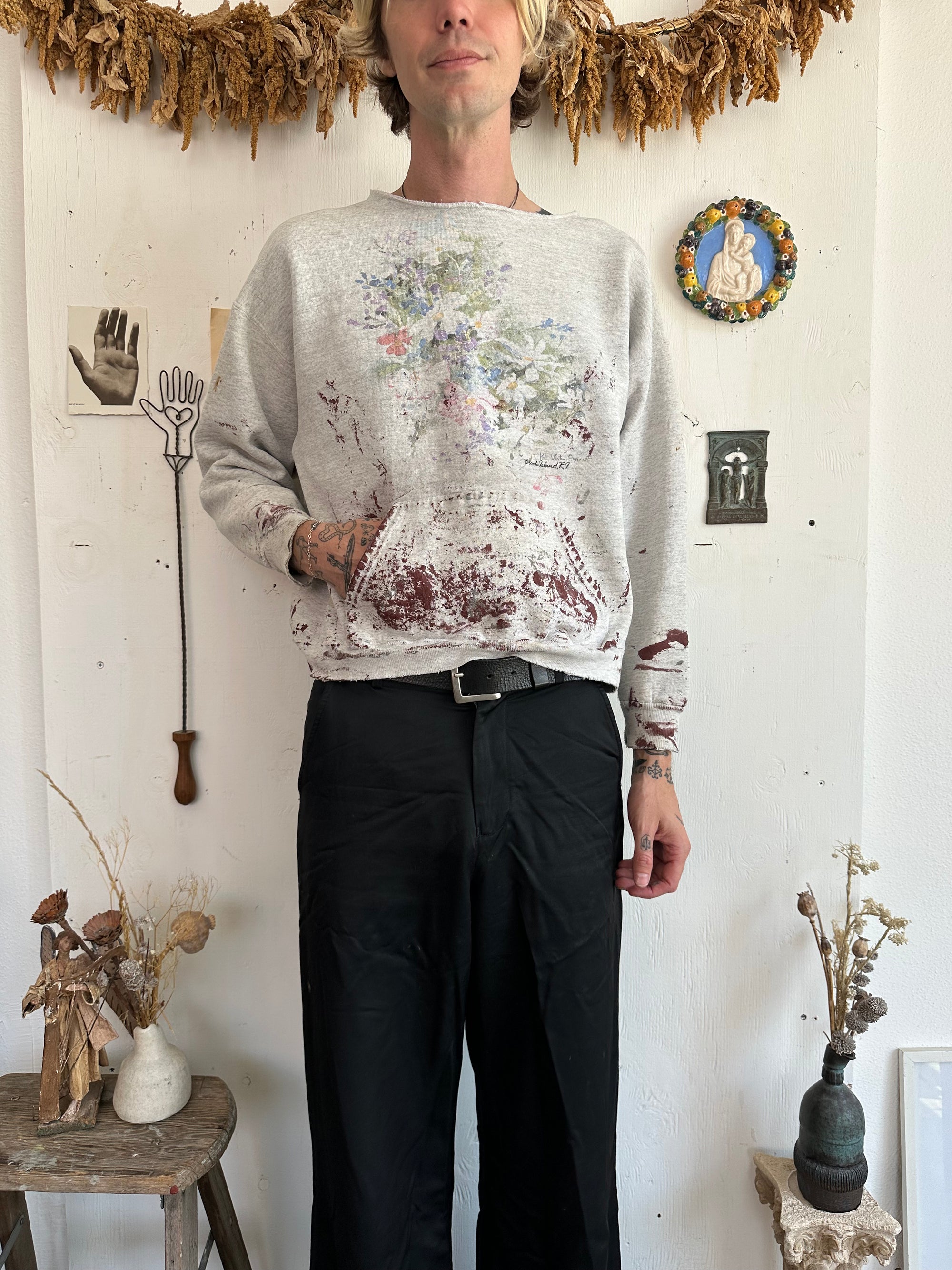 1990s Paint Splattered Floral Sweatshirt
