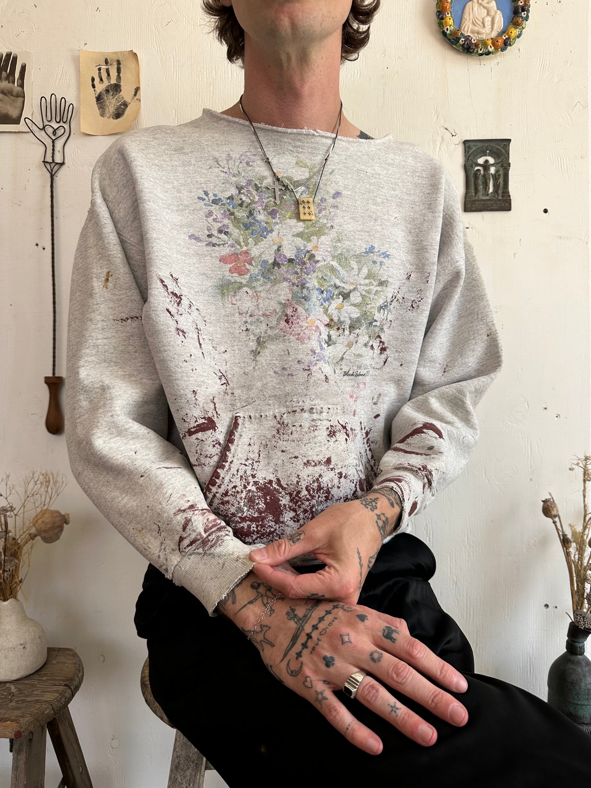 1990s Paint Splattered Floral Sweatshirt