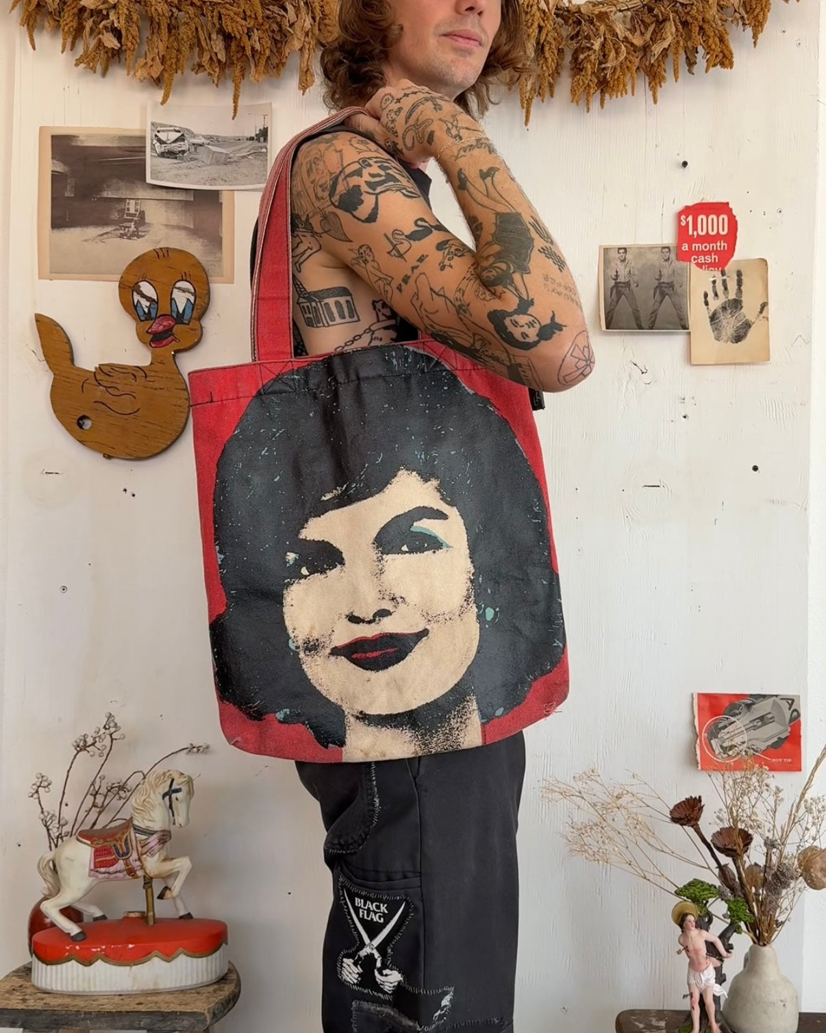 2000s Well Worn Jackie Kennedy Heavy Duty Tote Bag