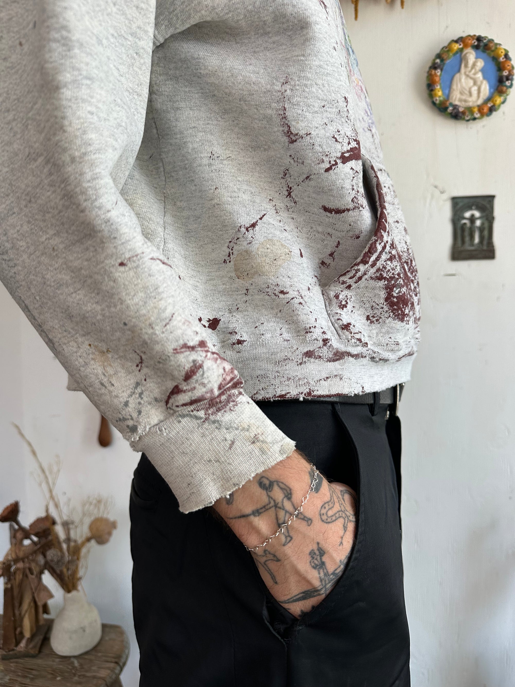 1990s Paint Splattered Floral Sweatshirt