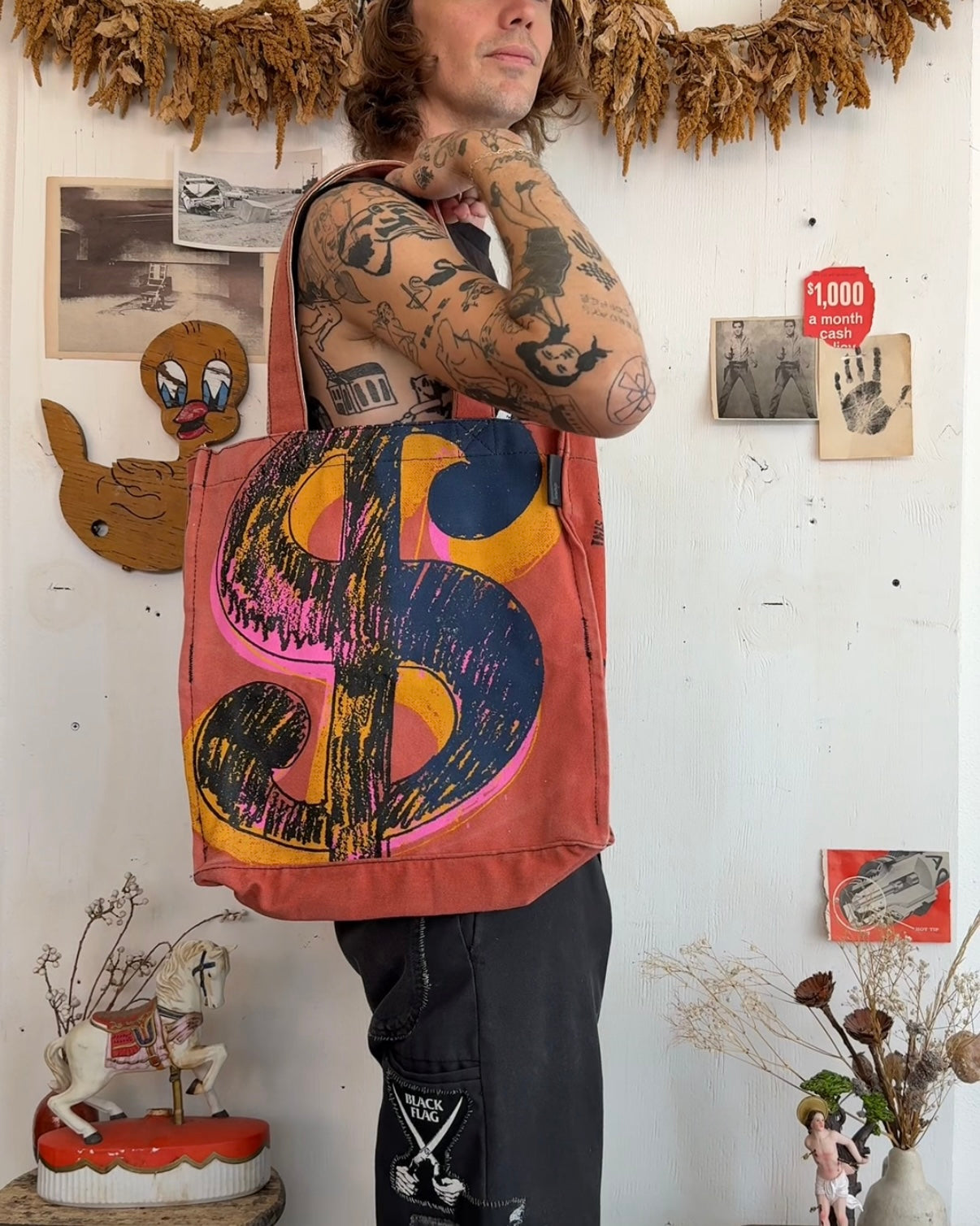2000s Well Worn Dollar Sign Heavy Duty Tote Bag