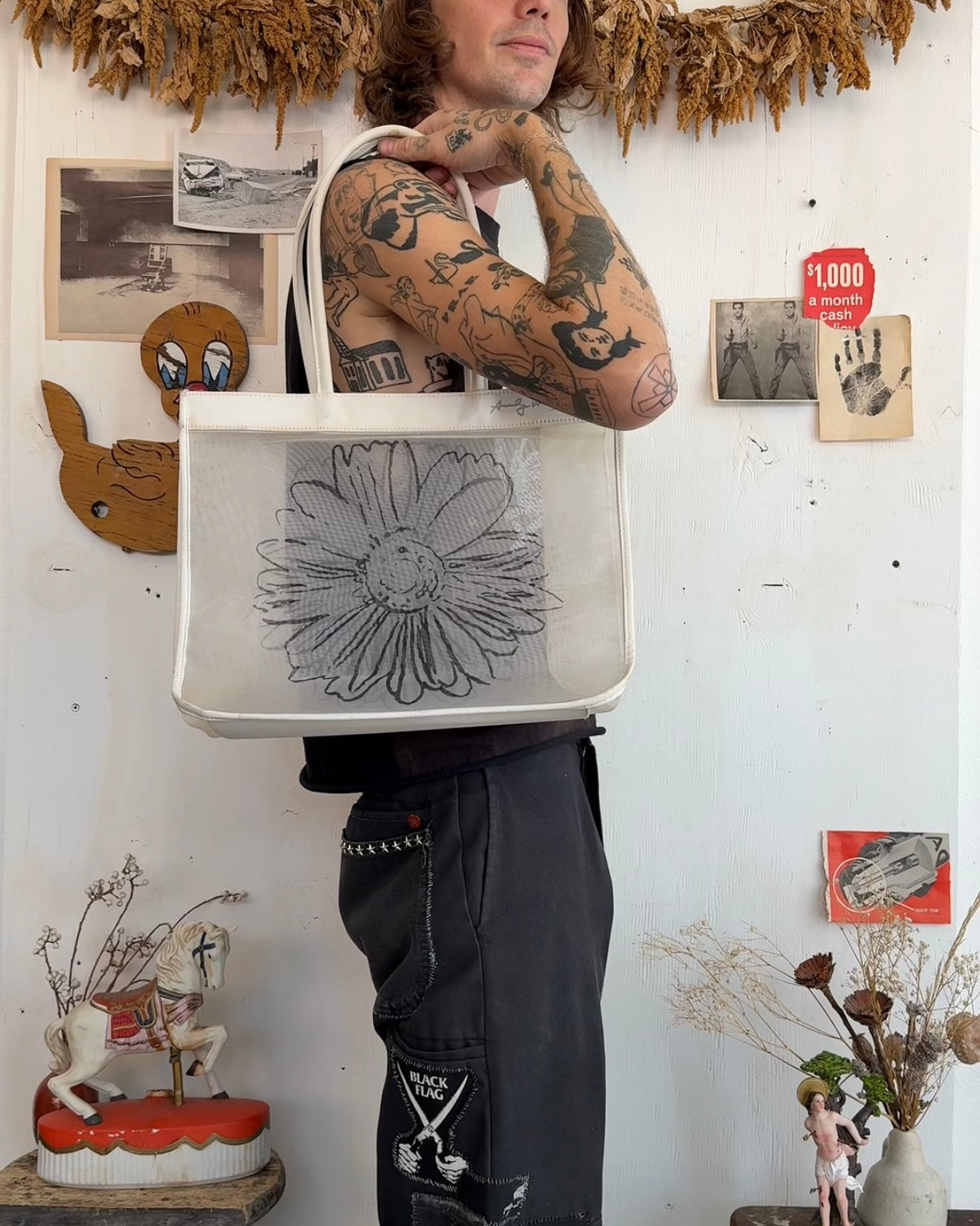 2000s See-Through Andy Warhol Mesh Daisy Tote