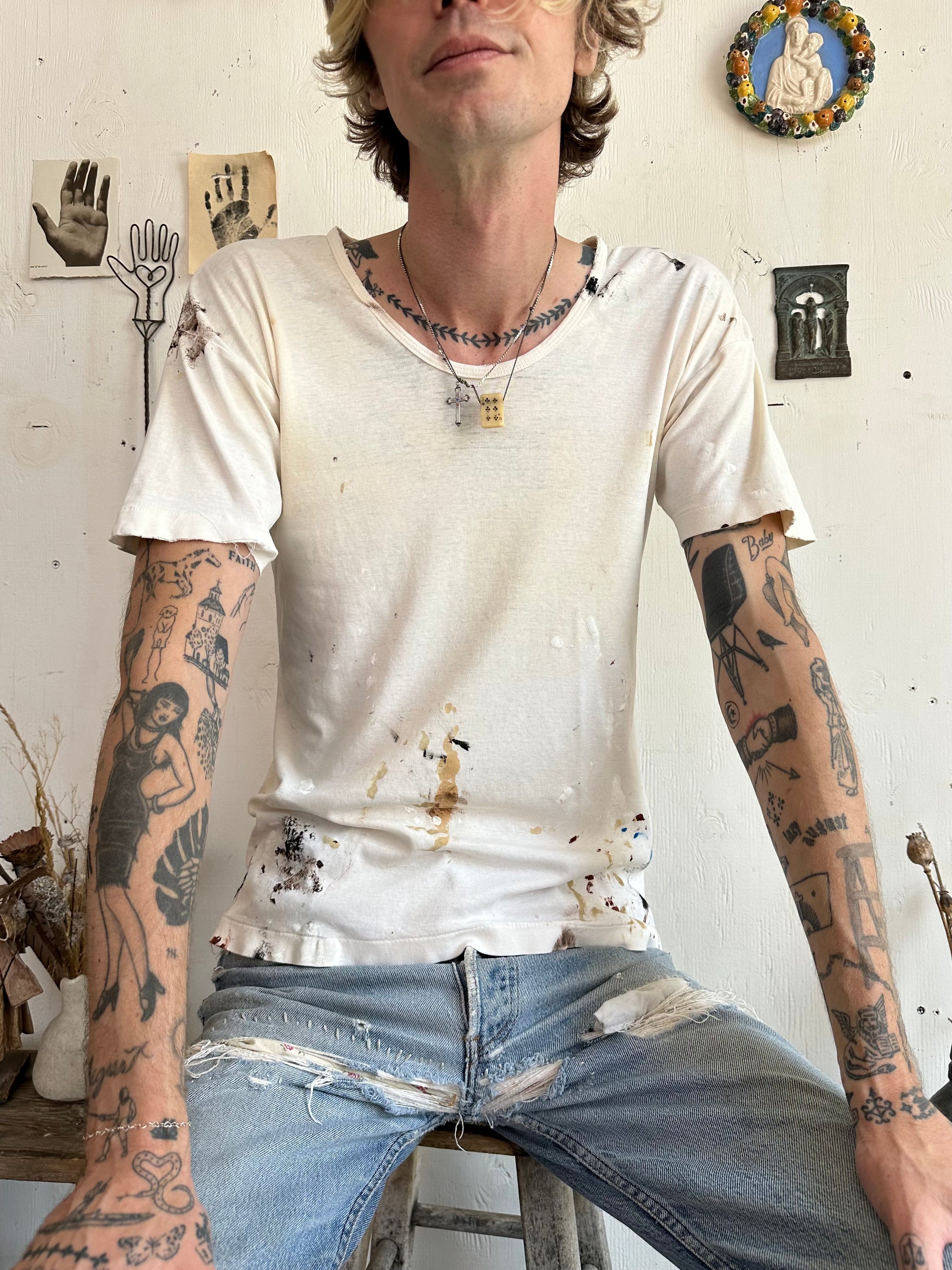 1950s Perfect Paint Splattered White Tee