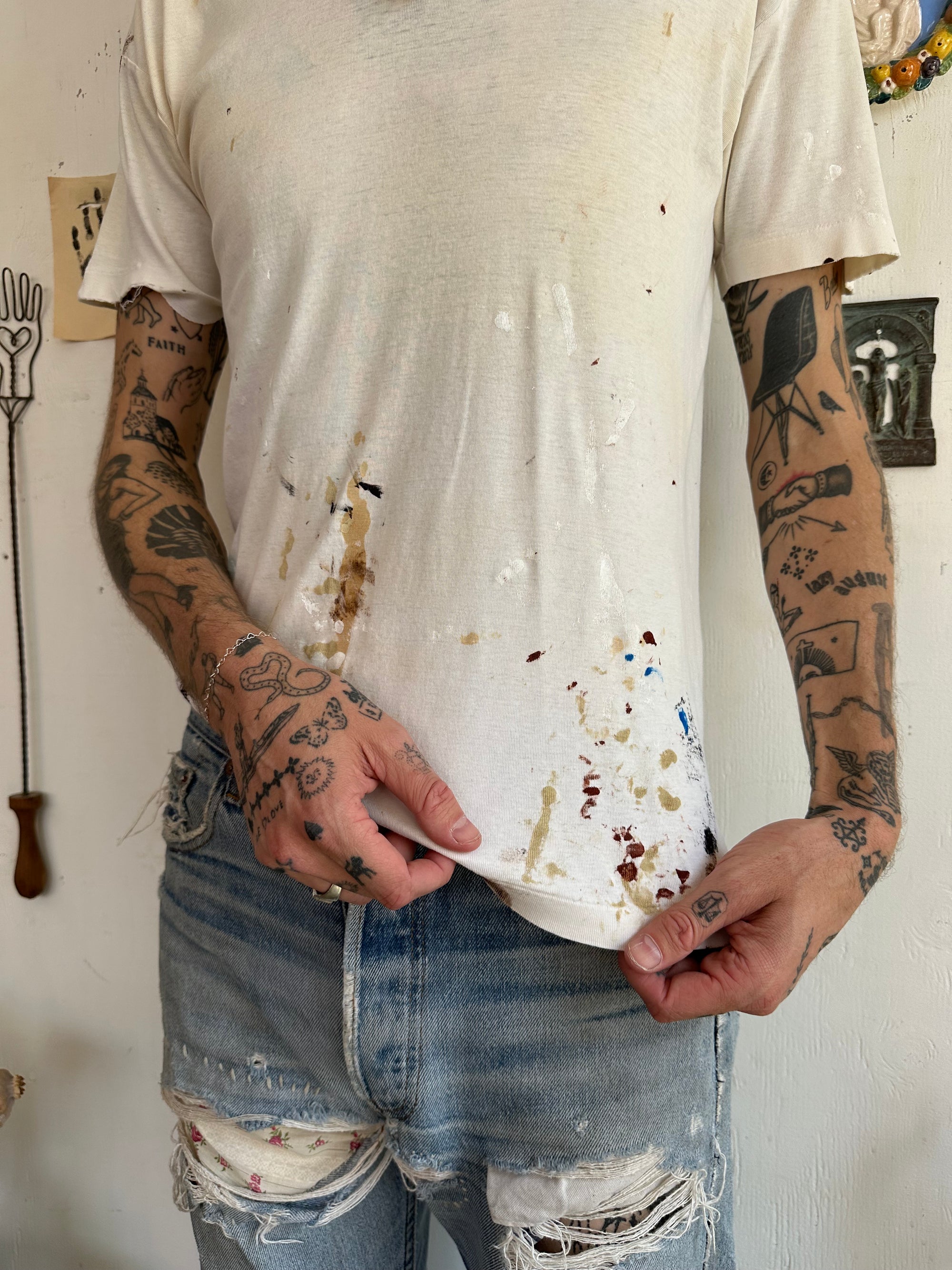 1950s Perfect Paint Splattered White Tee