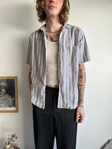 1980s Gray Striped Button-Up (M)