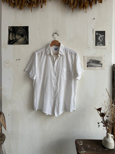 1960s Paper Thin Stamped Short Sleeve Button Up (M/L)