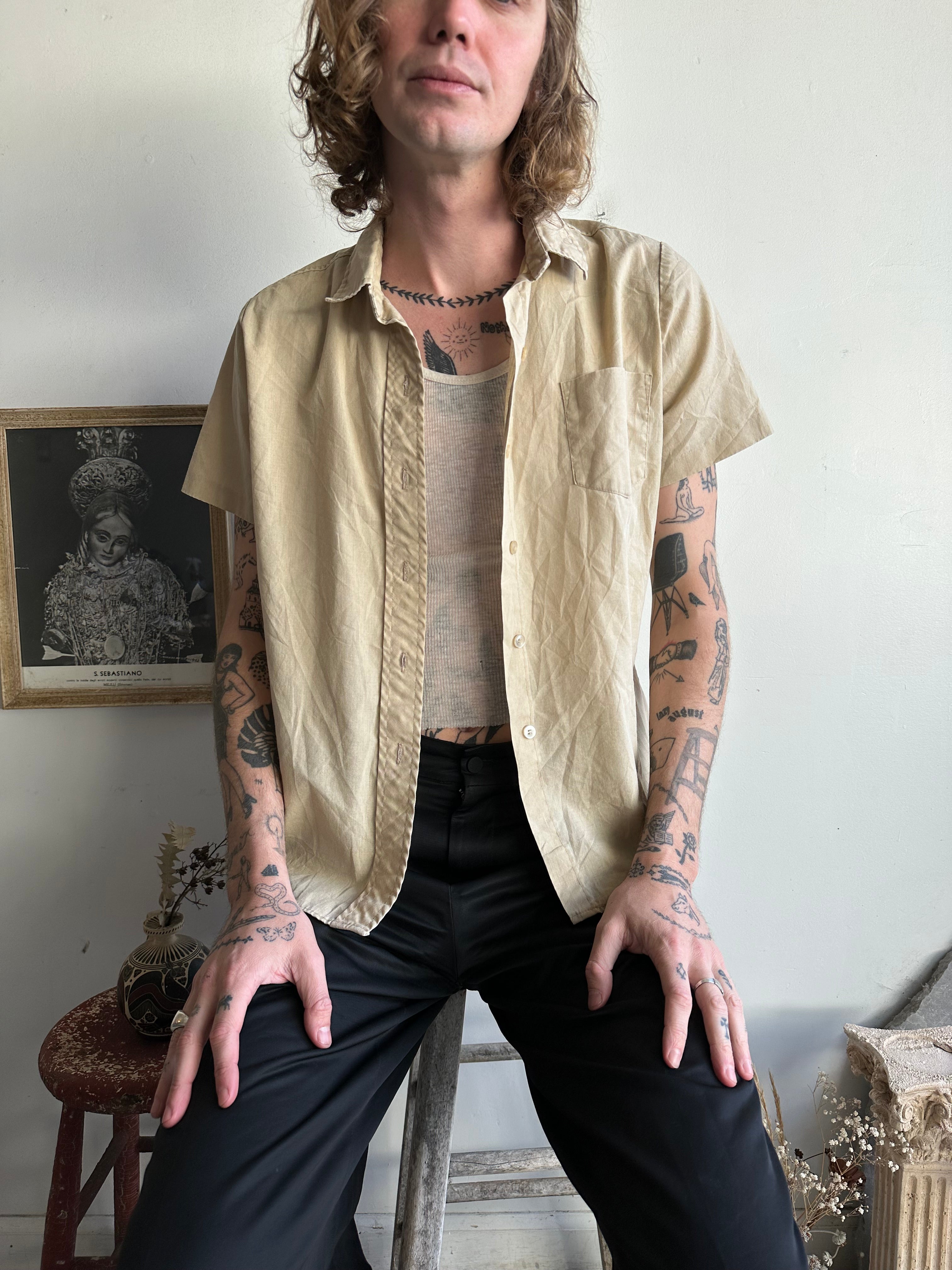 1980s Thin Khaki Work Shirt (L)