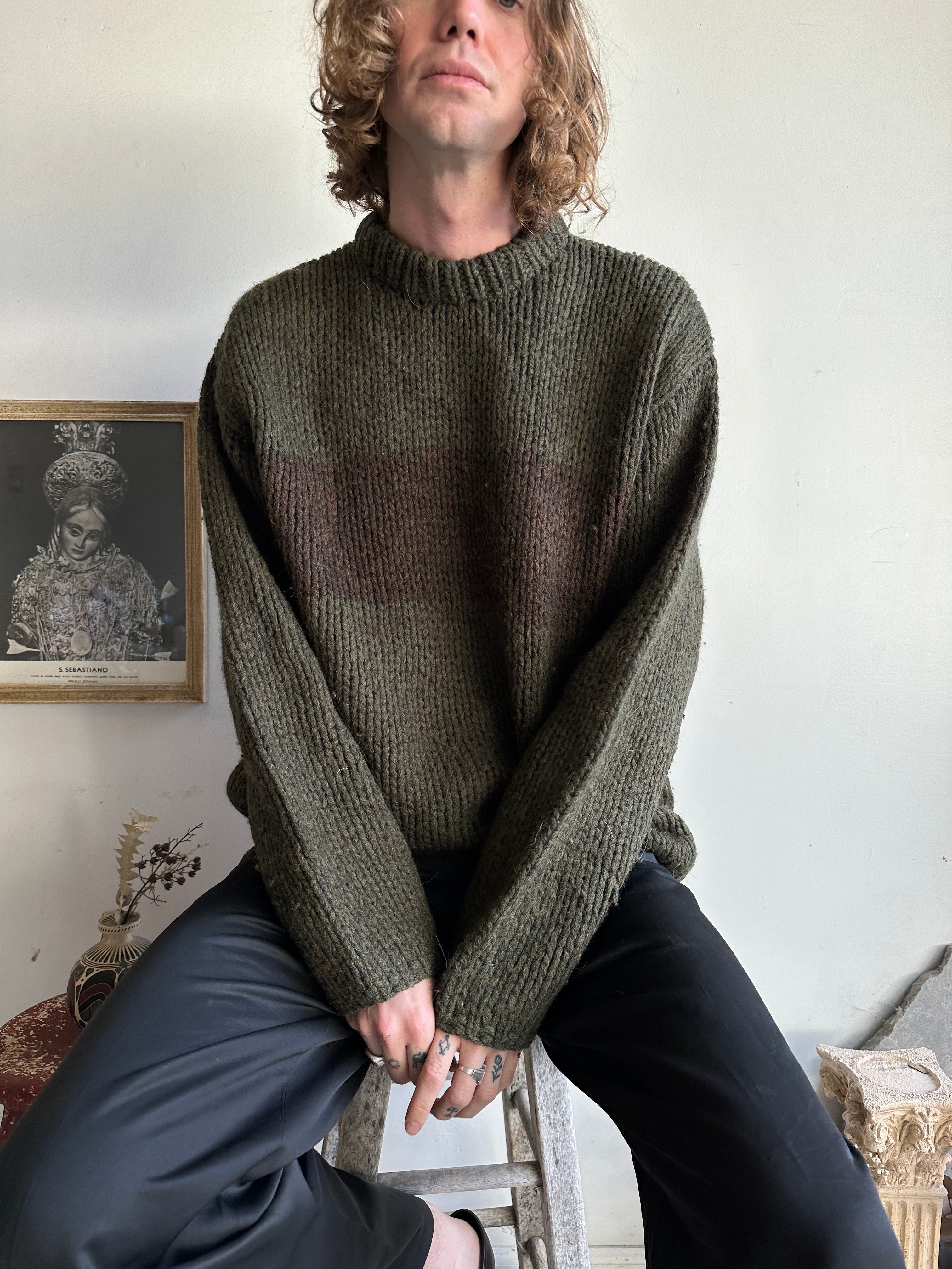 1980s Dark Green and Brown Sweater (Boxy L)