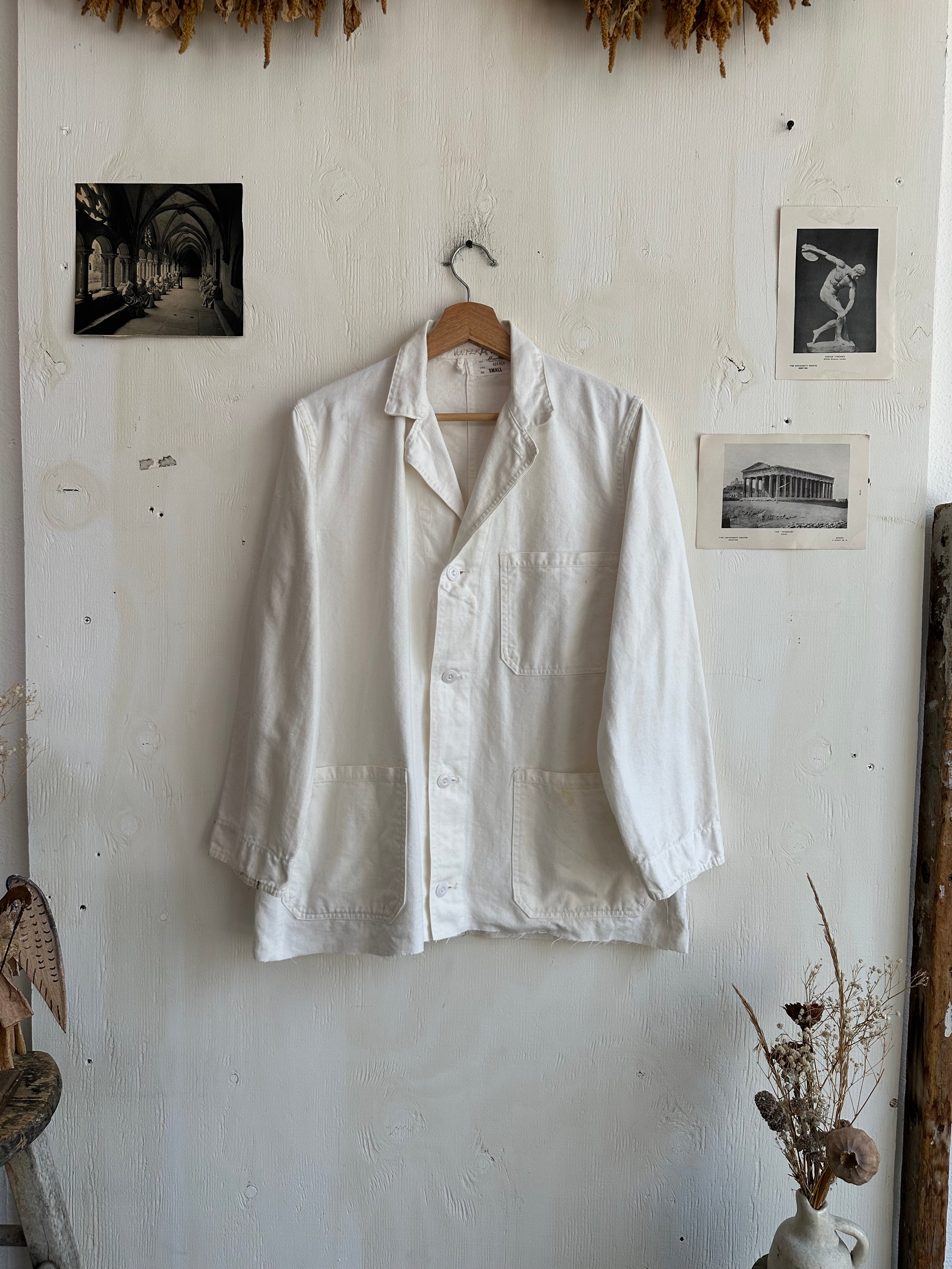 1960s Chopped Made in the USA White Chore Coat (L)