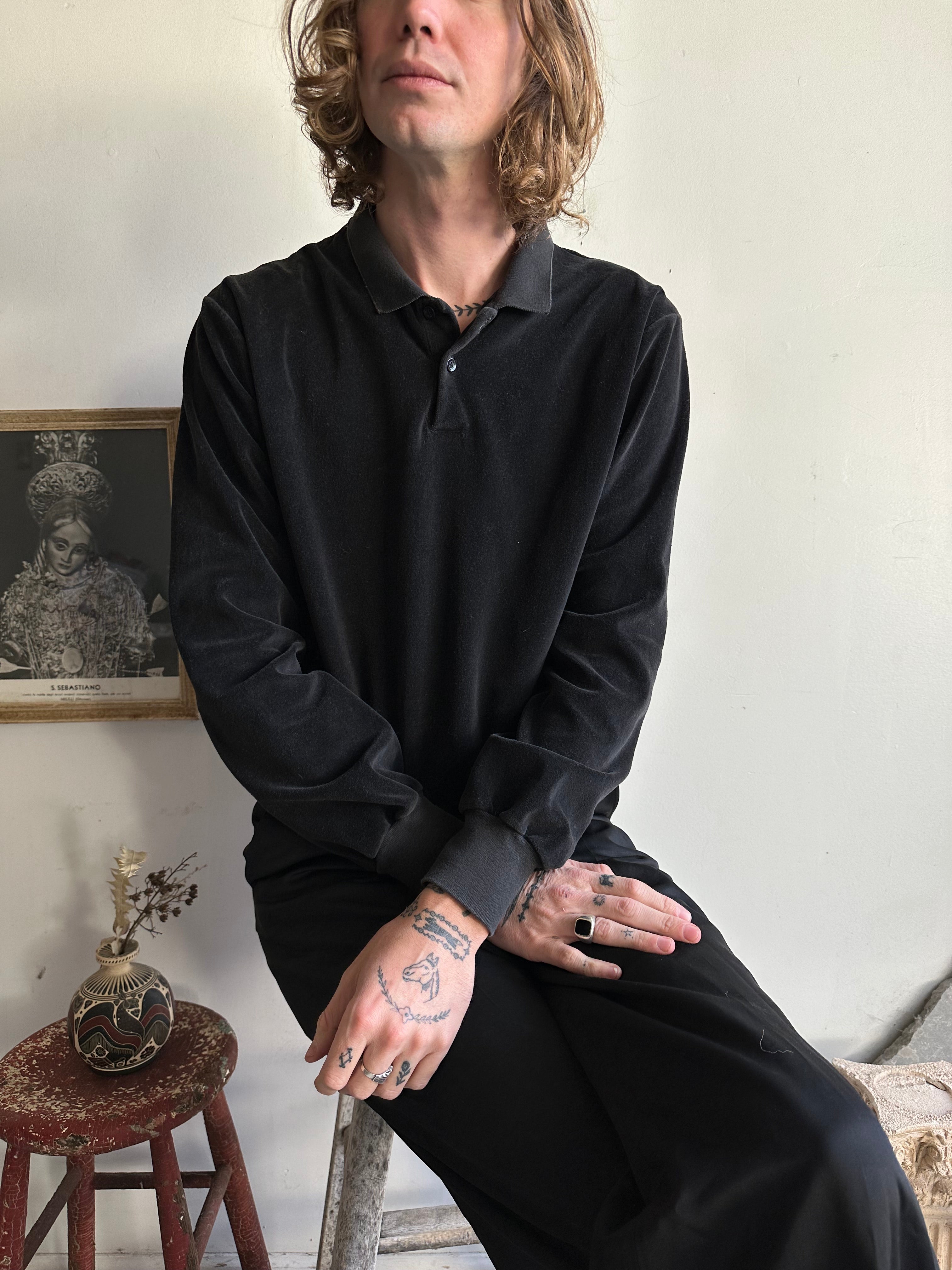 1980s Velour Polo Sweatshirt (M)