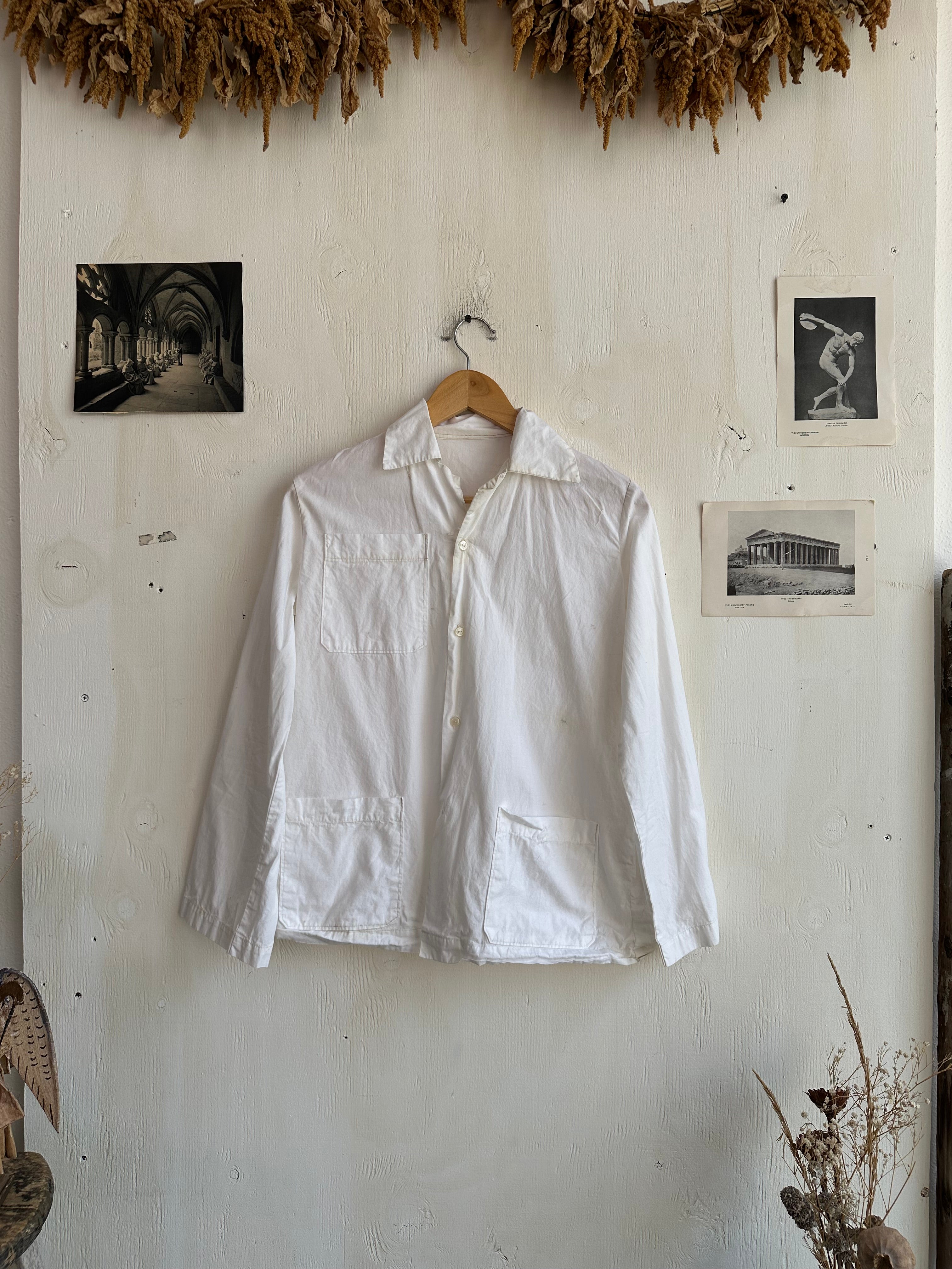 1960s White Patch Pocket Chore Shirt (S)