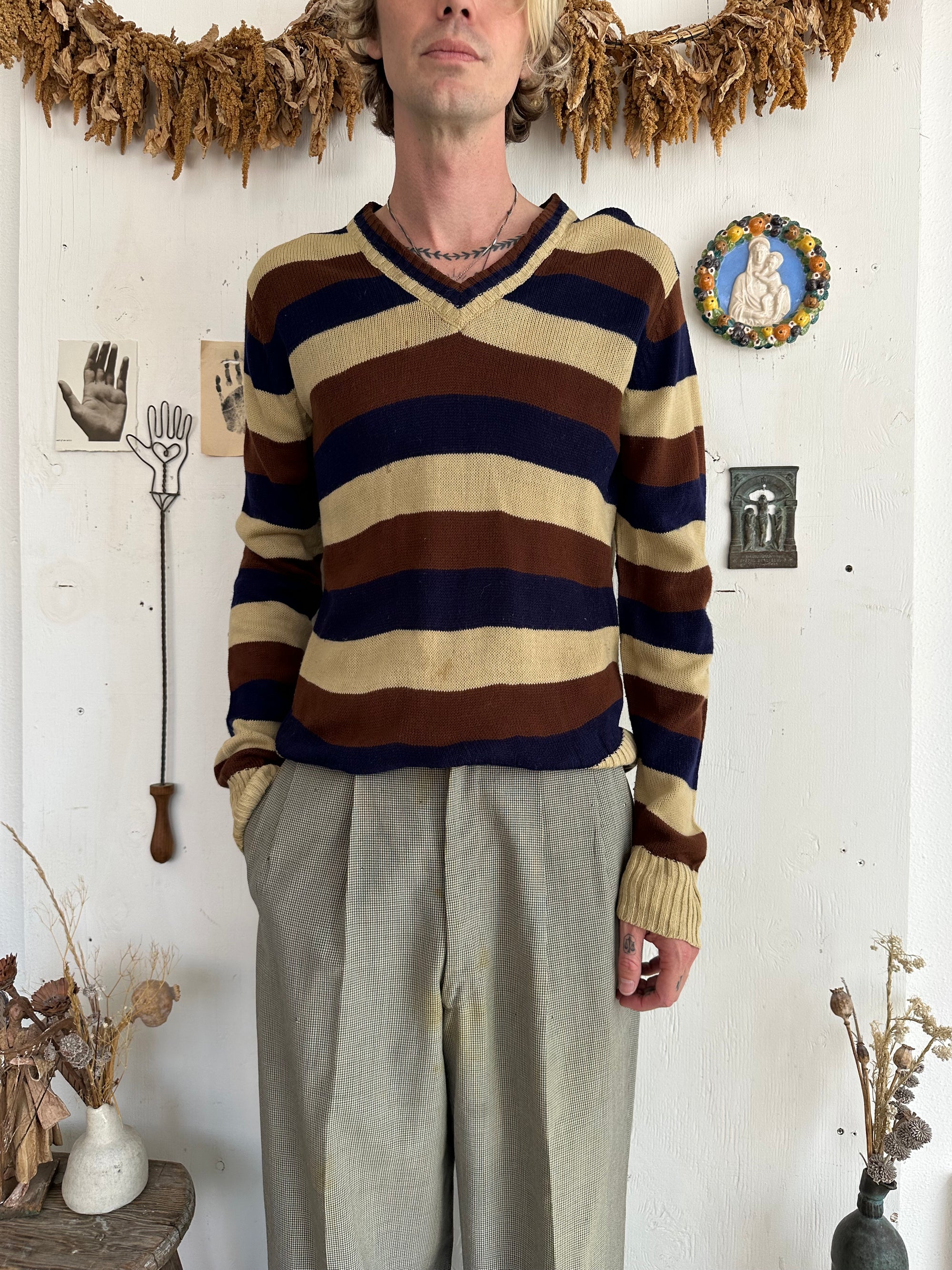 1970s Striped V-Neck Knit