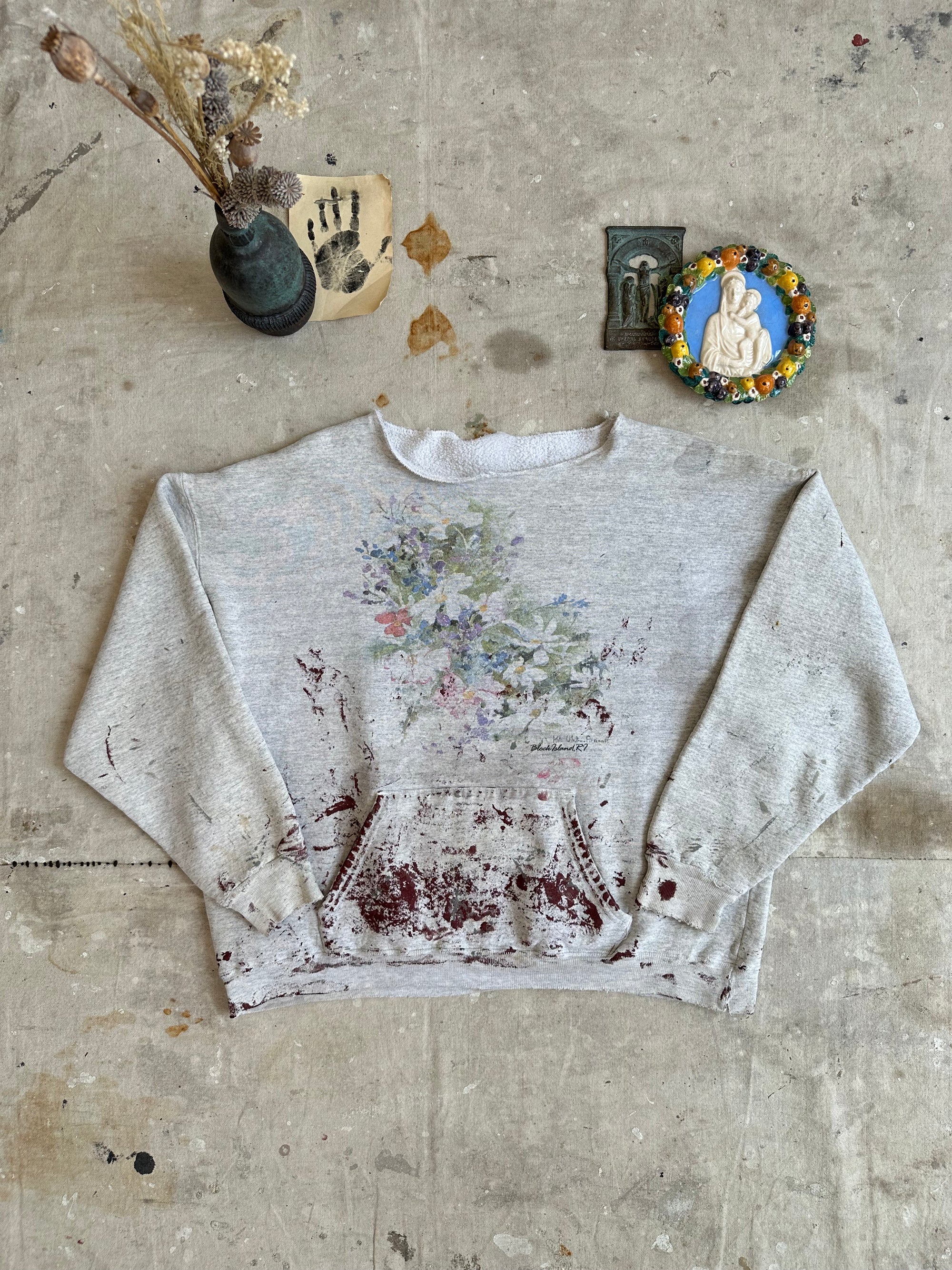 1990s Paint Splattered Floral Sweatshirt