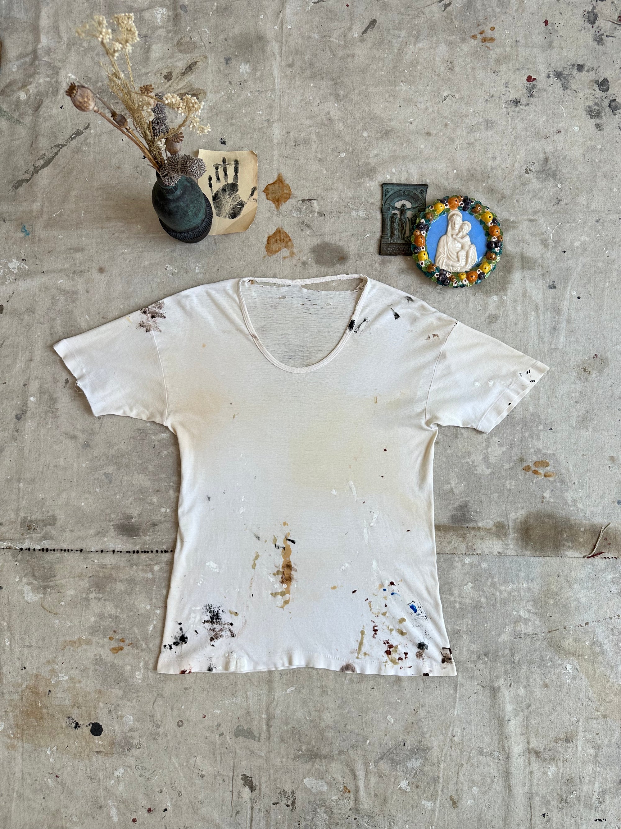 1950s Perfect Paint Splattered White Tee