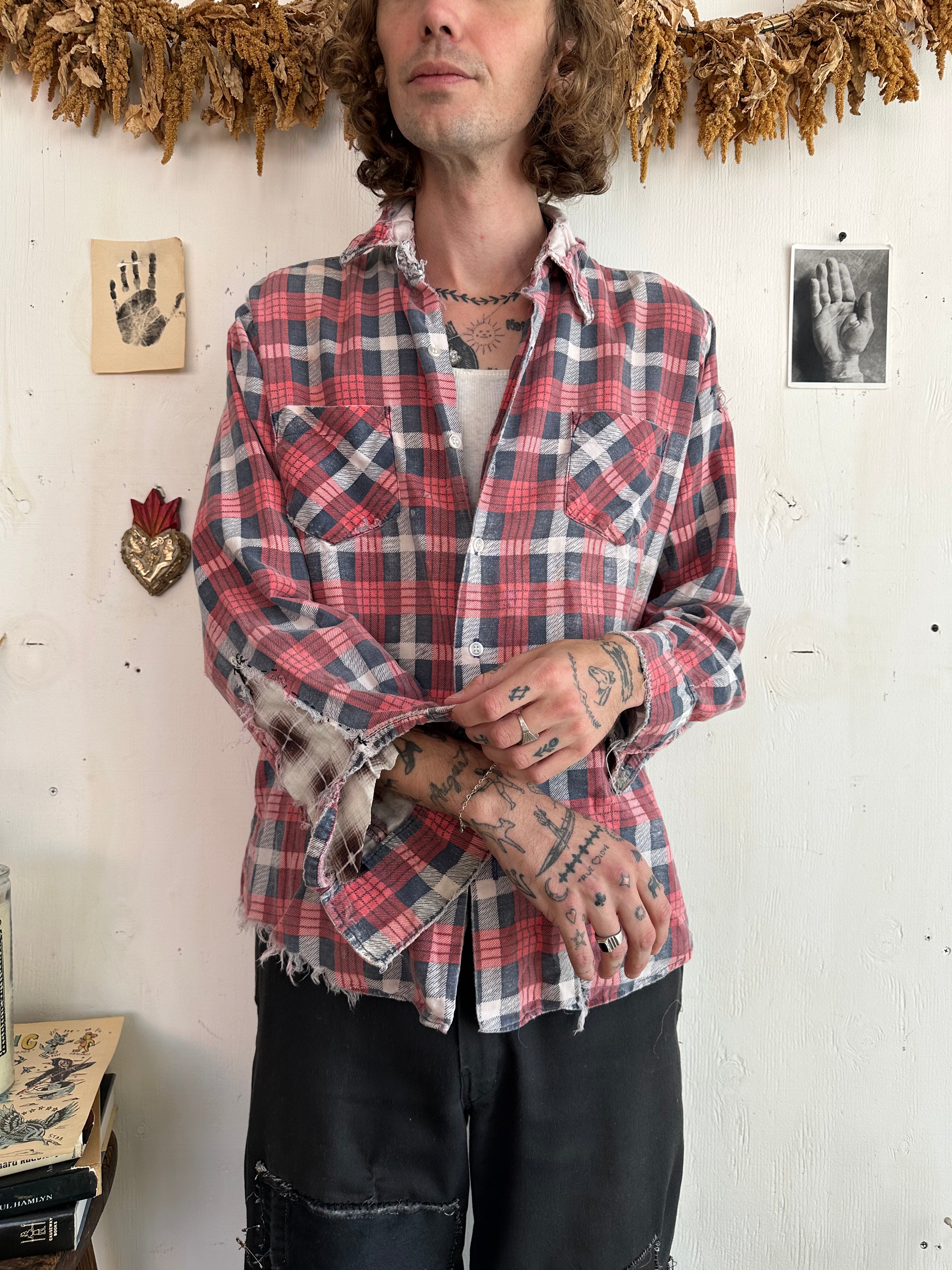 1970s Thrashed and Patched Cotton Flannel (Boxy L)