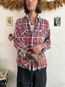 1970s Thrashed and Patched Cotton Flannel (Boxy L)