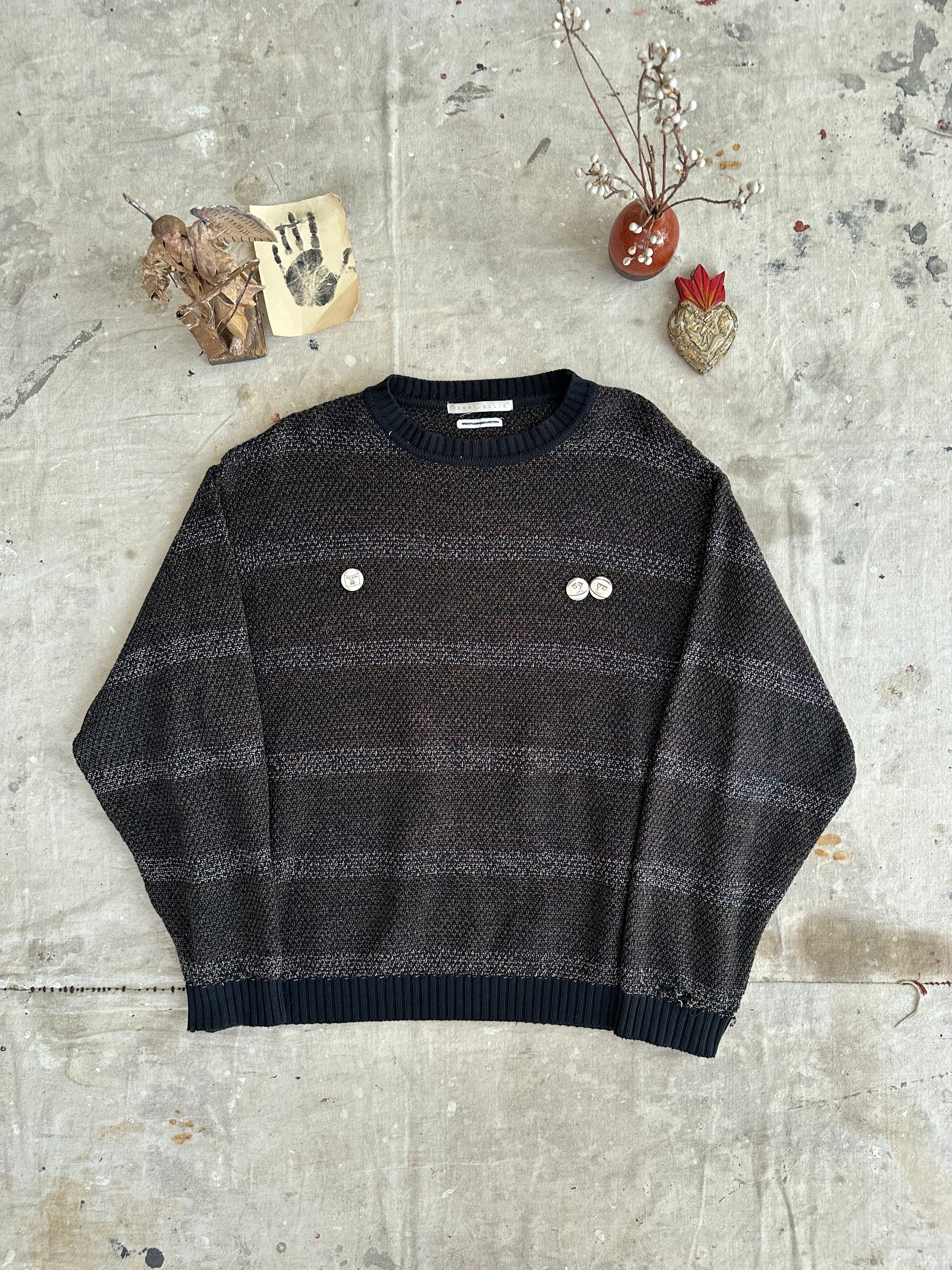 1990s Cozy All Cotton Striped Sweater W/ Pins
