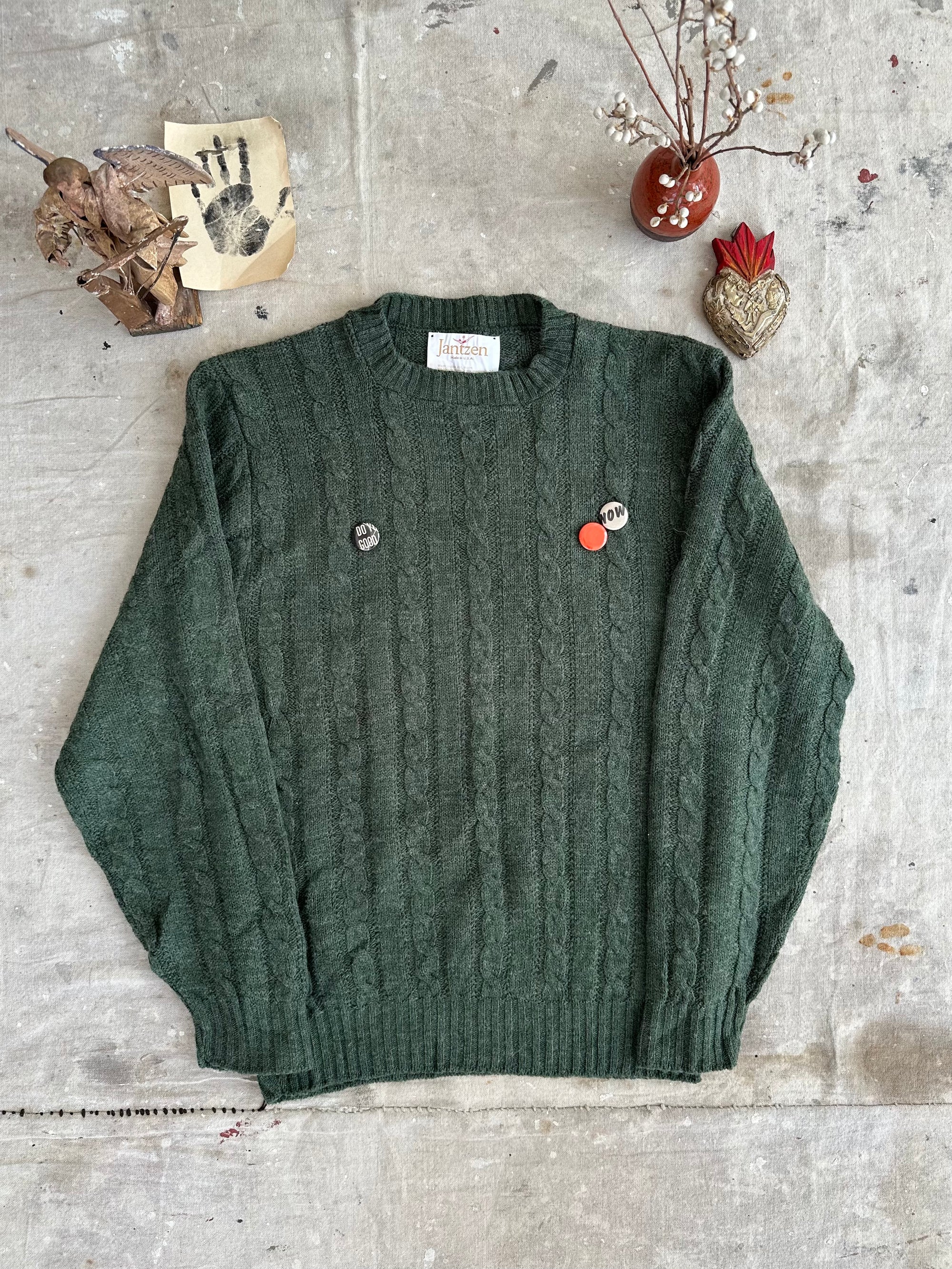 1970s Well Worn Jantzen Wool Cableknit W/ Pins