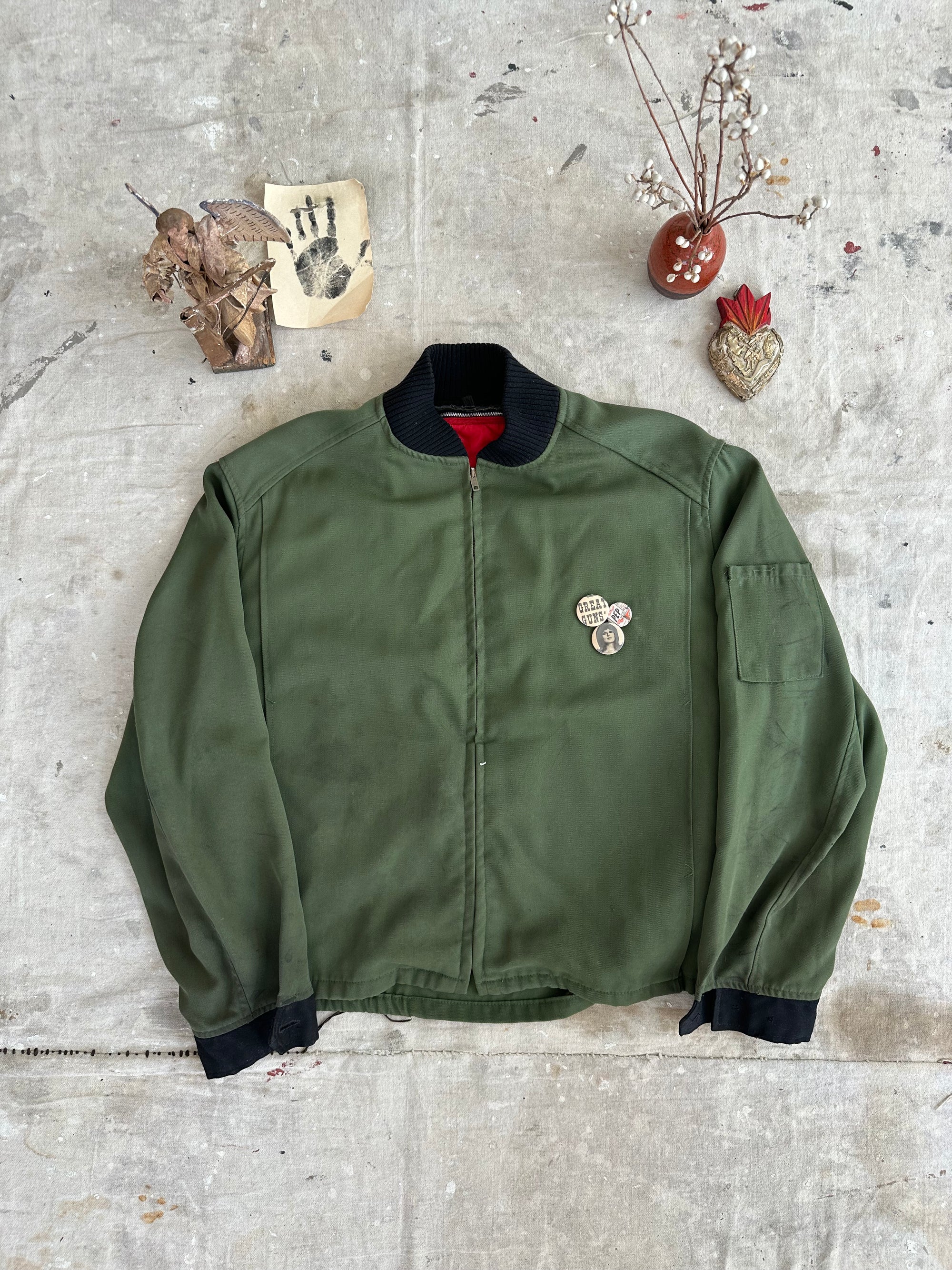 1970s Green Bomber Jacket W/ Pins