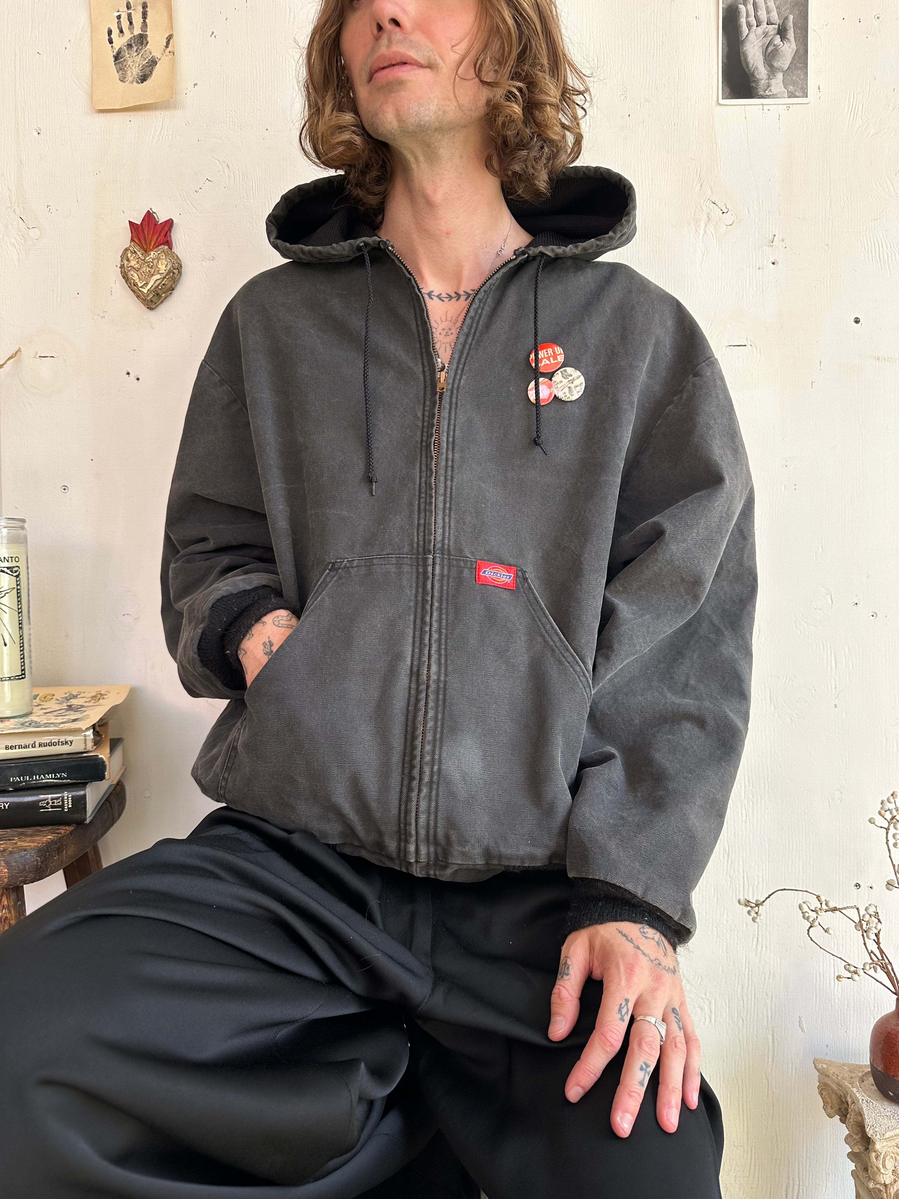 1990s Faded Dickies Hooded Work Jacket W/ Pins (Boxy XL)
