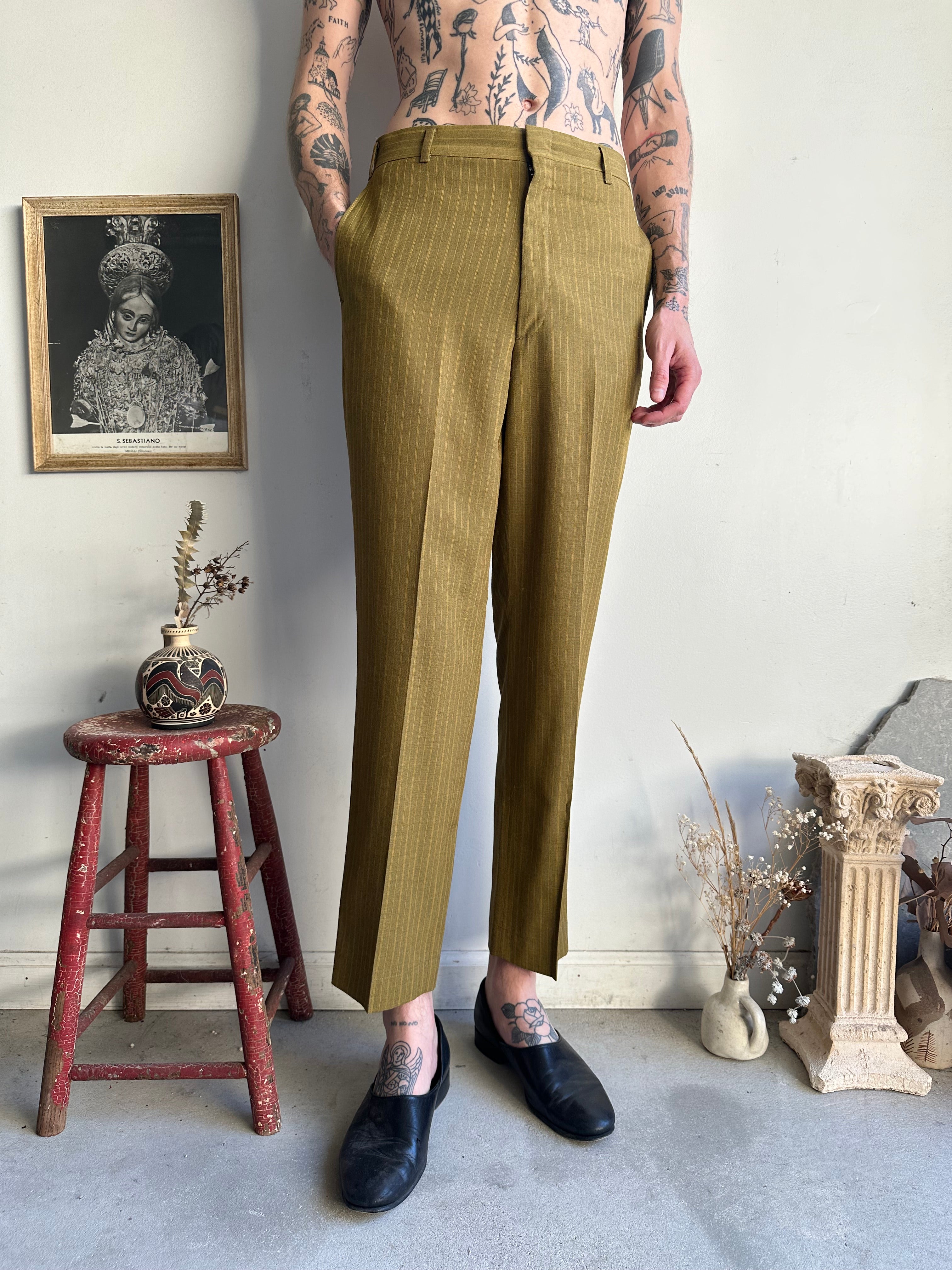 1970s Olive Striped Trousers (29 x 31)