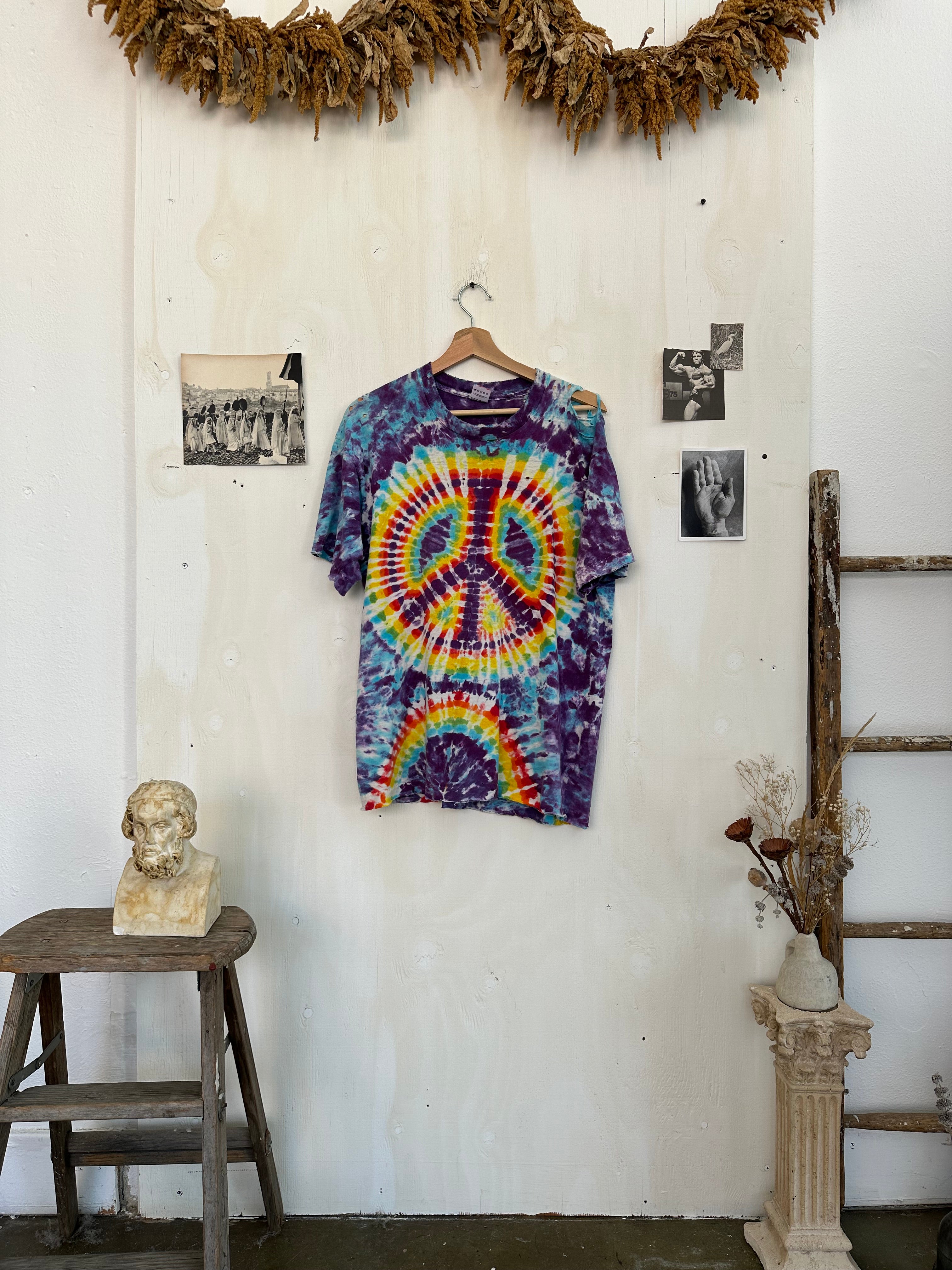 1990s Shredded Tie Dye Peace T-Shirt (L)