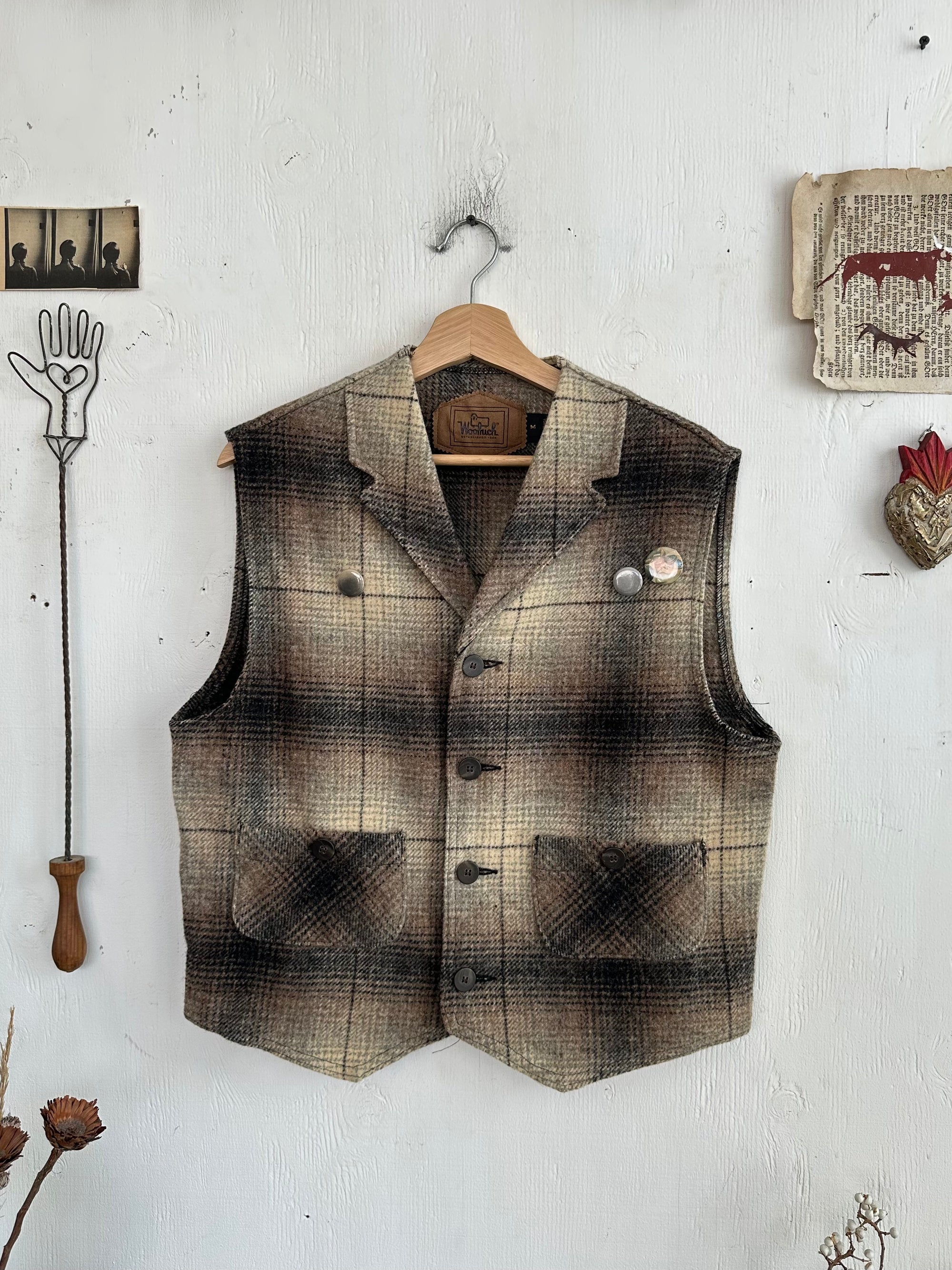 1990s Shadow Plaid Woolrich Vest W/ Pins