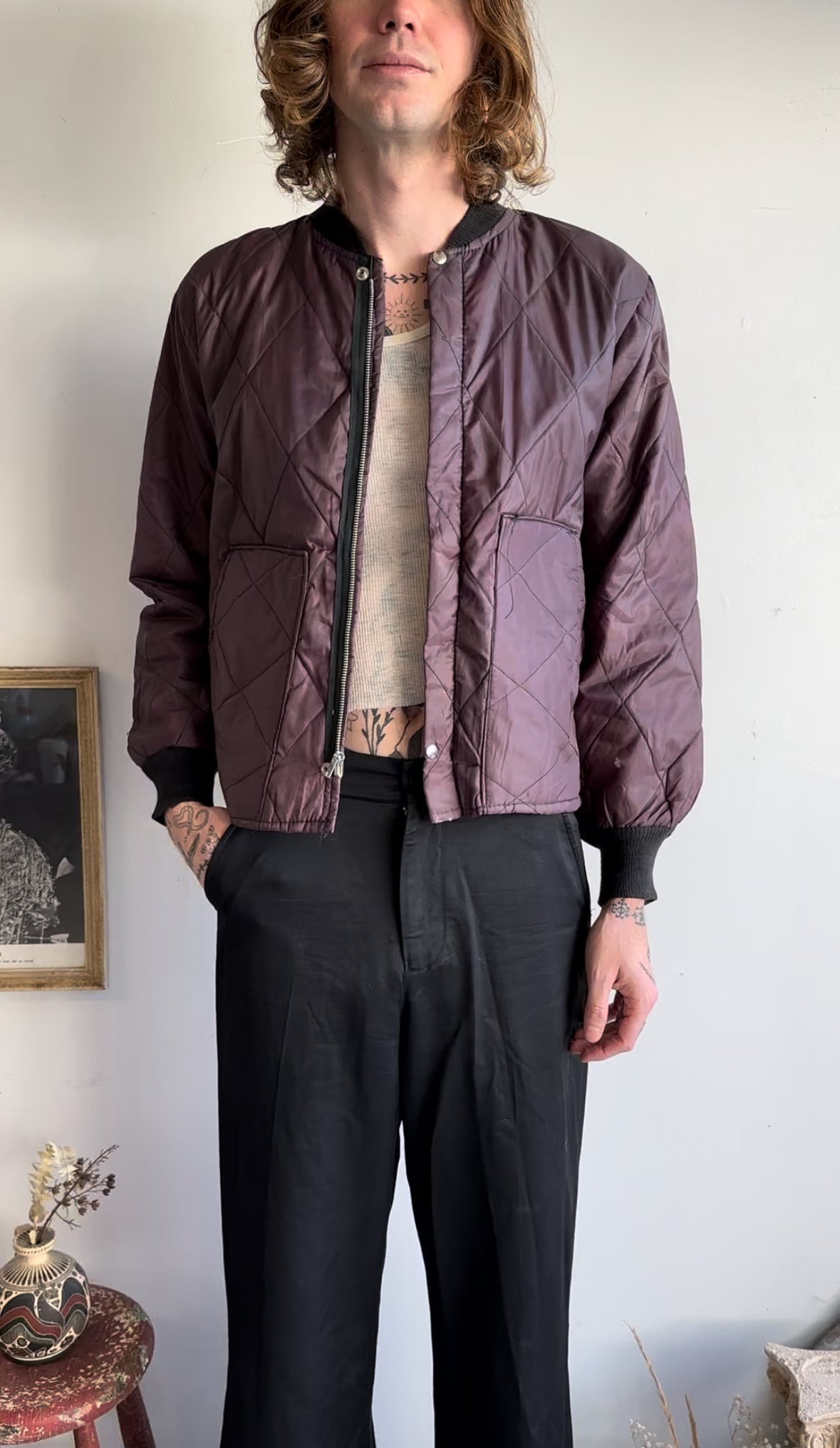 1960s Sunfaded Purple Quilted Liner/Jacket (S/M)