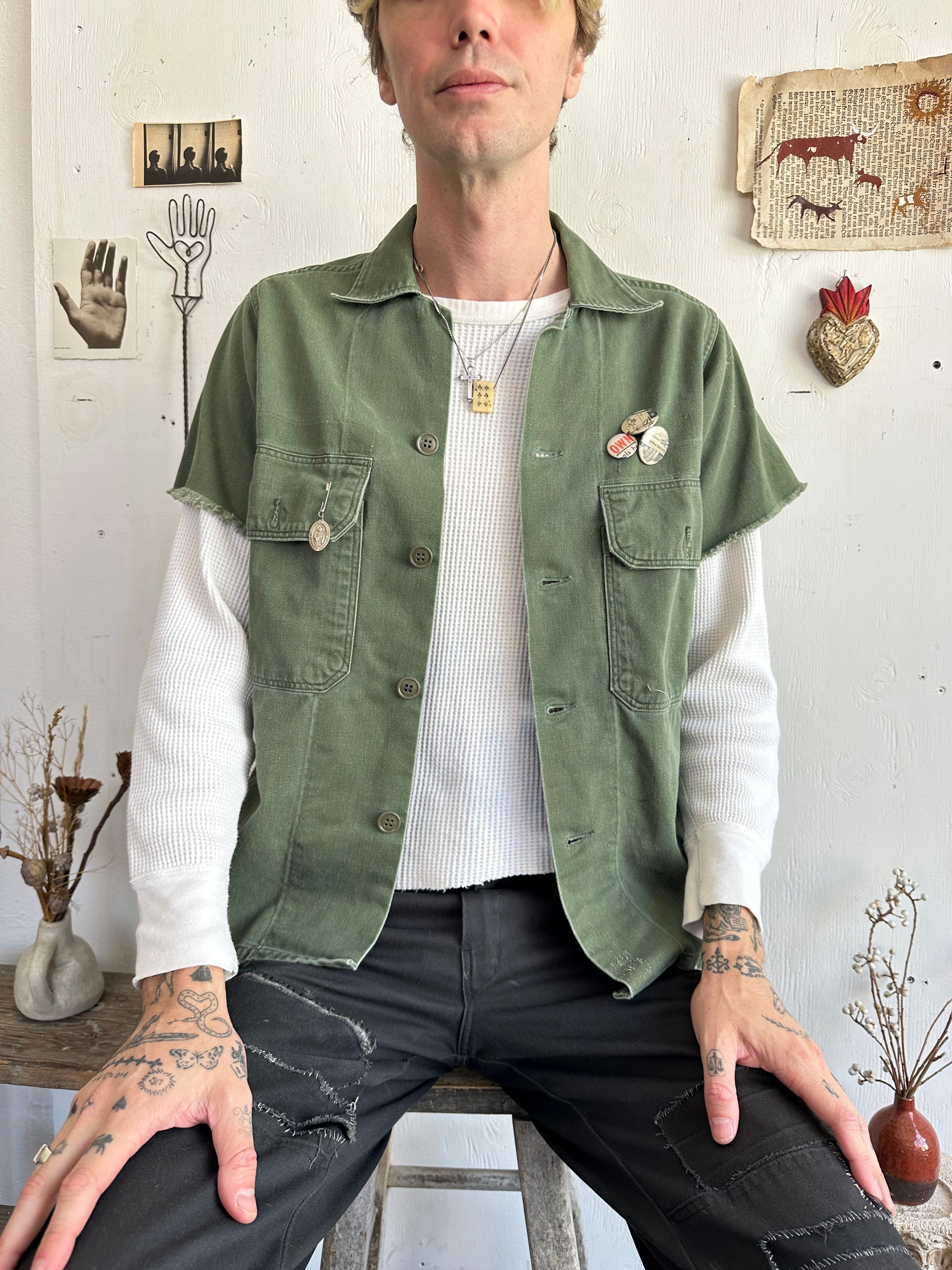1970s Short Sleeve Army Shirt W/ Pins