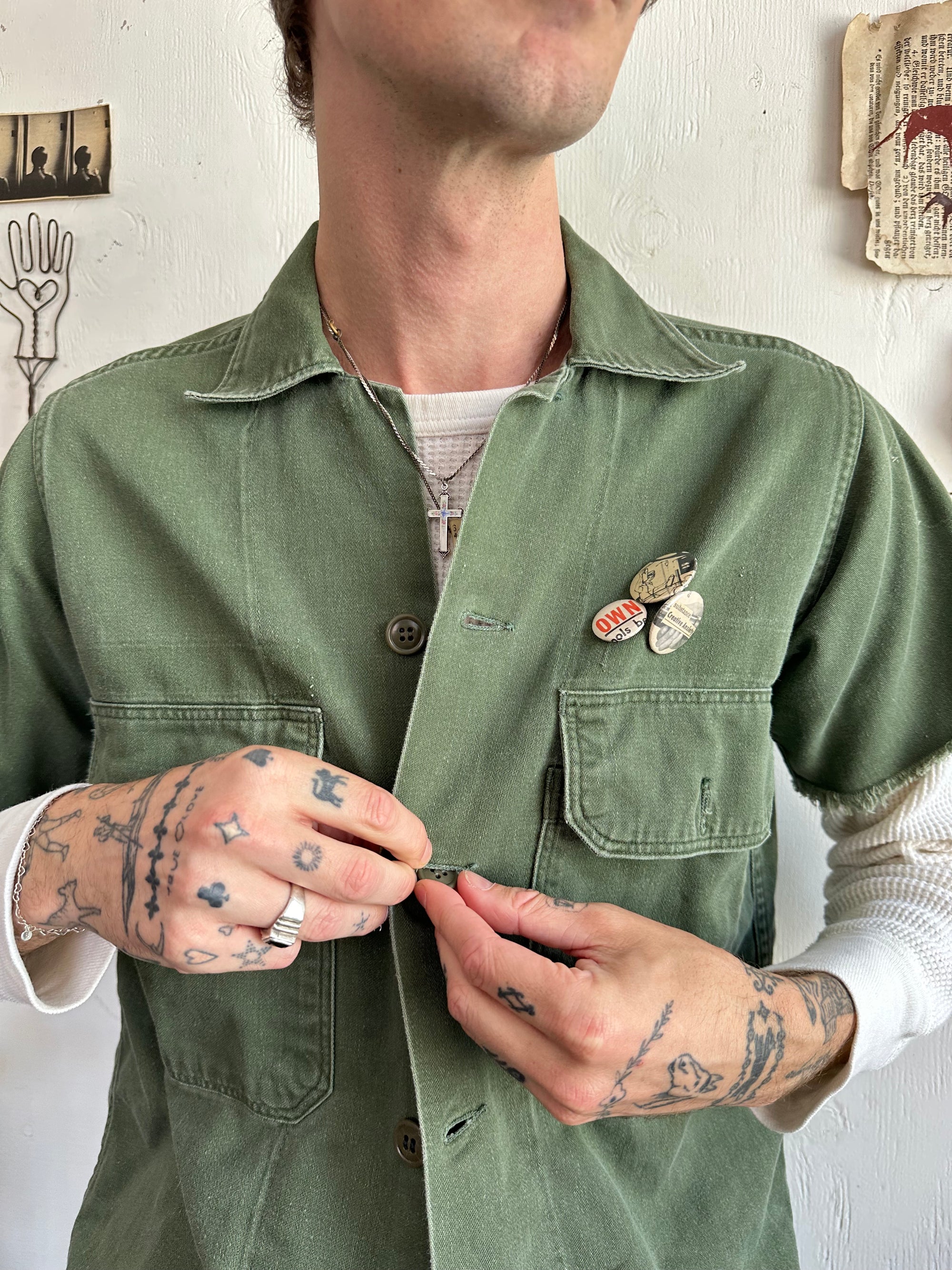 1970s Short Sleeve Army Shirt W/ Pins
