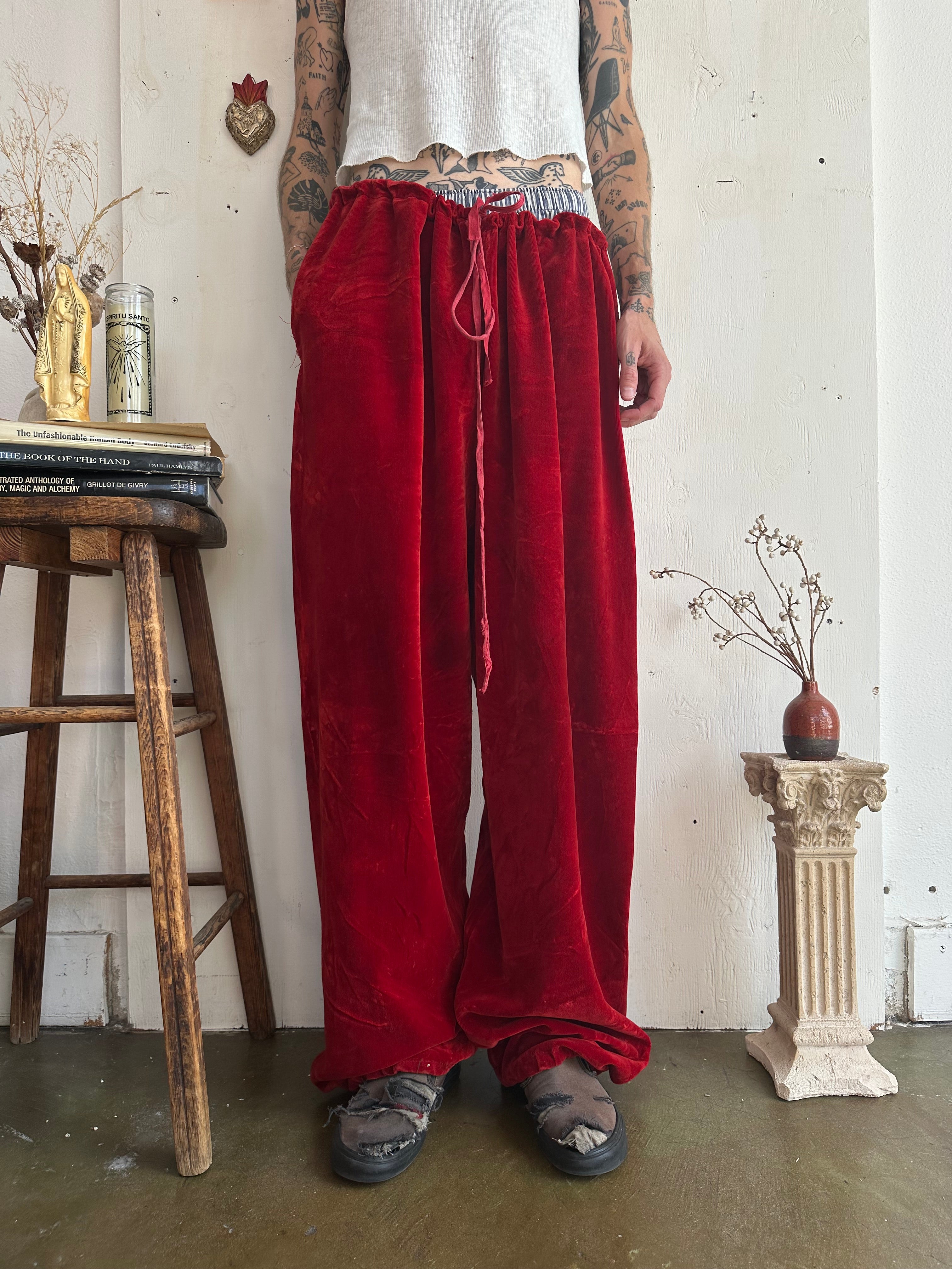 1960s Heavy Duty Velvet Drawstring Pants W/ Pocket (O.S)