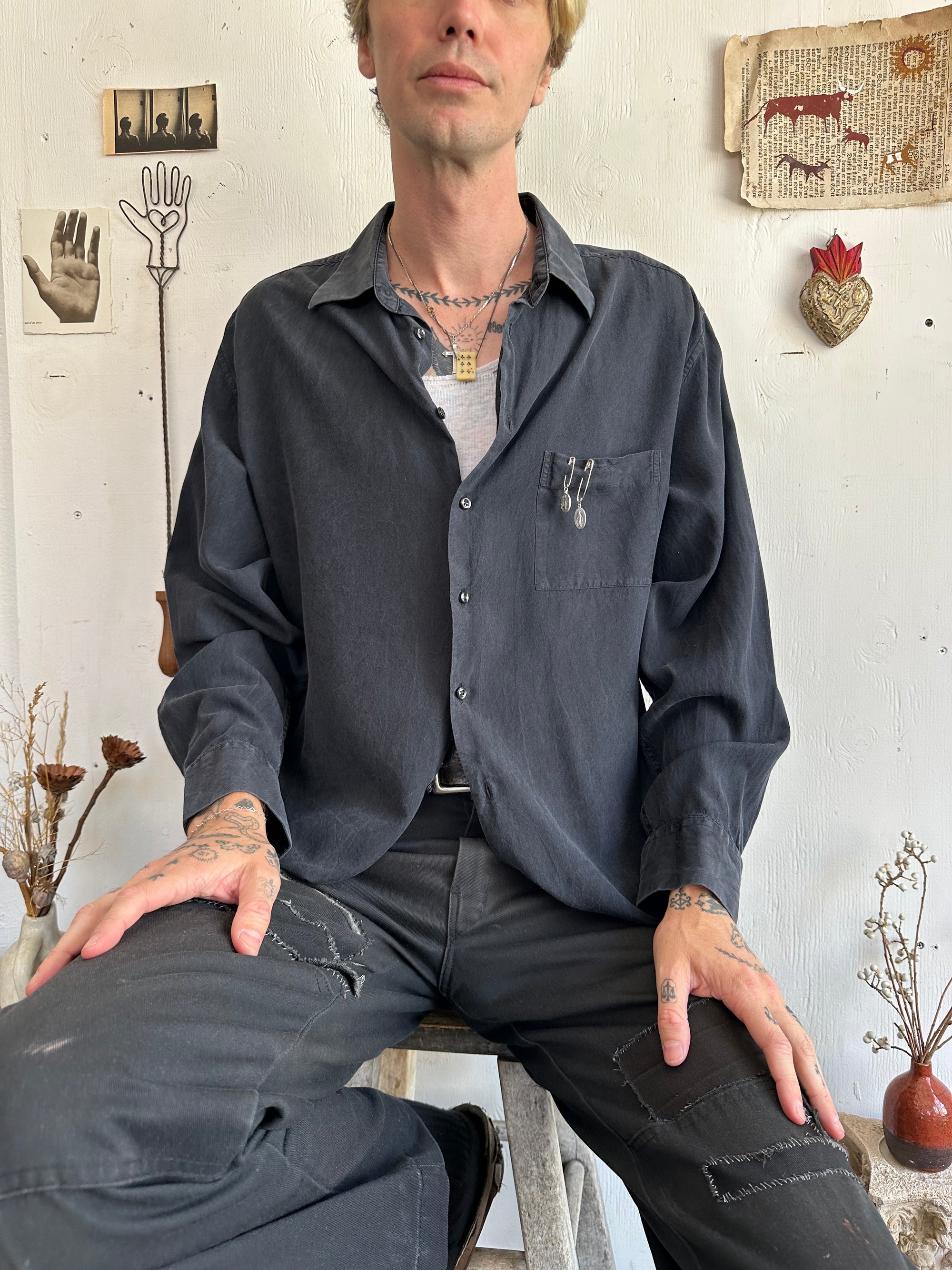 1990s 100% Silk Shirt W/ Pendants
