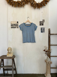 1980s Faded Light Blue Striped Tee (S)