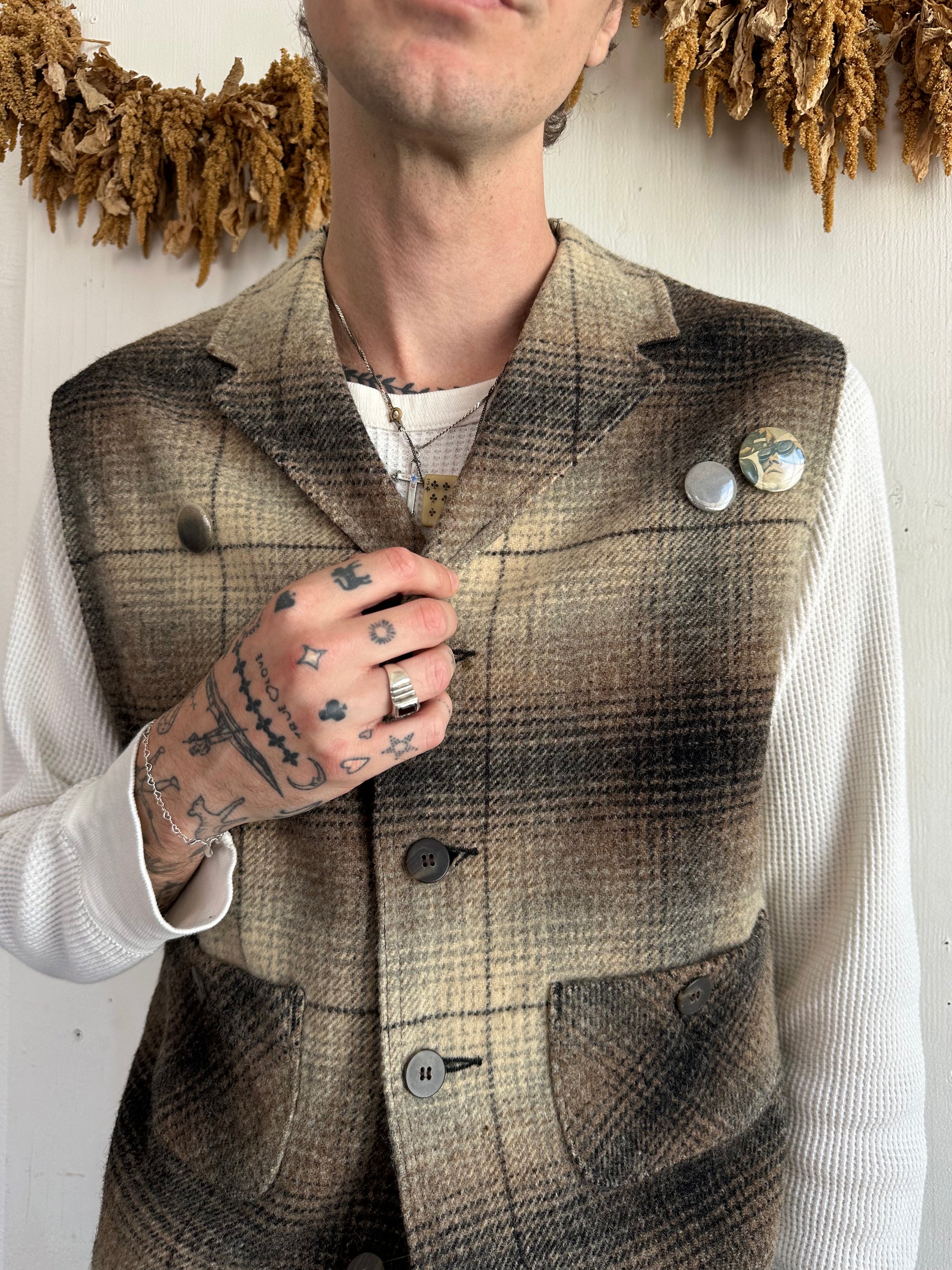 1990s Shadow Plaid Woolrich Vest W/ Pins